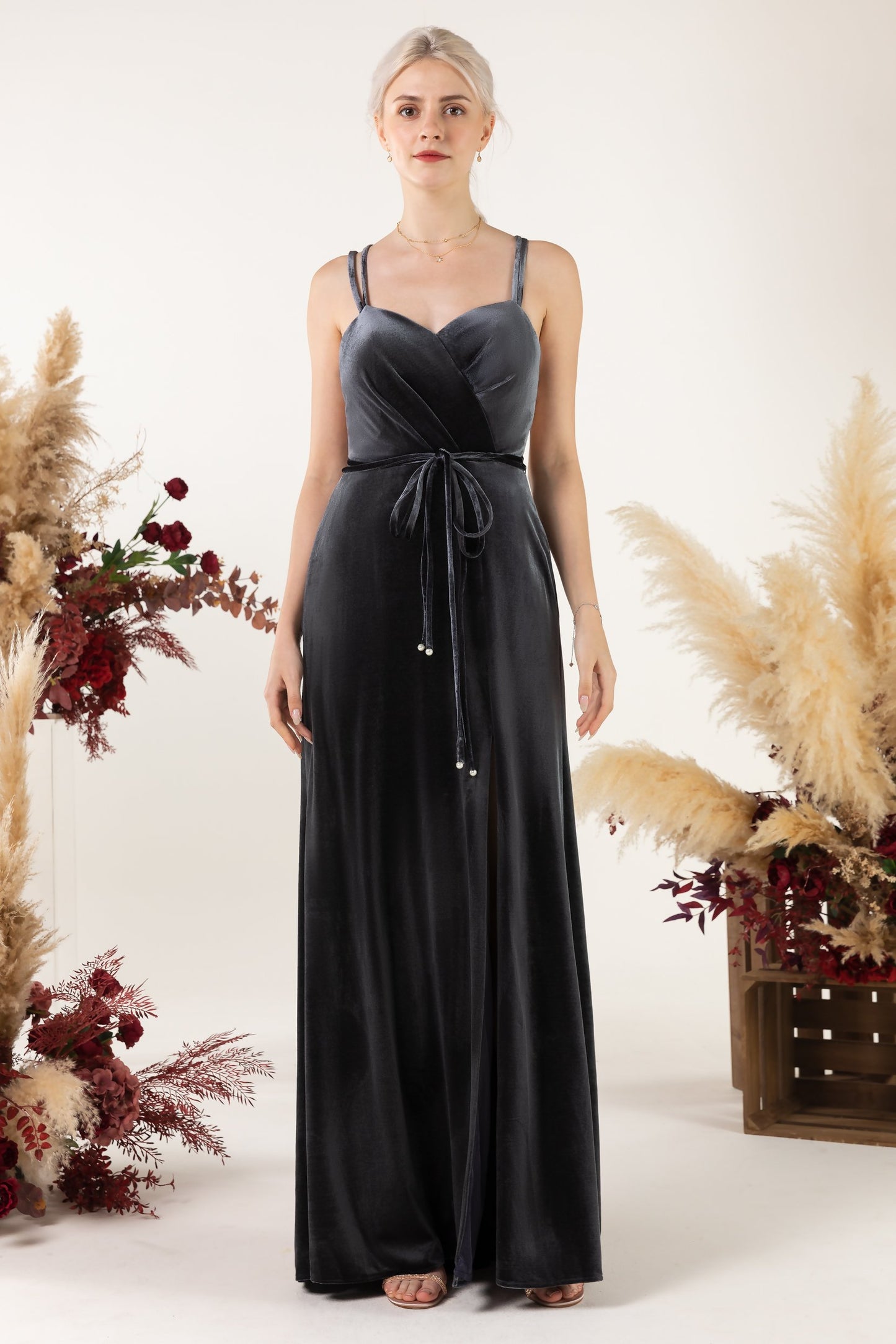 Sheath Sweep-Brush Train Velvet Bridesmaid Dress Formal Dresses CB0533