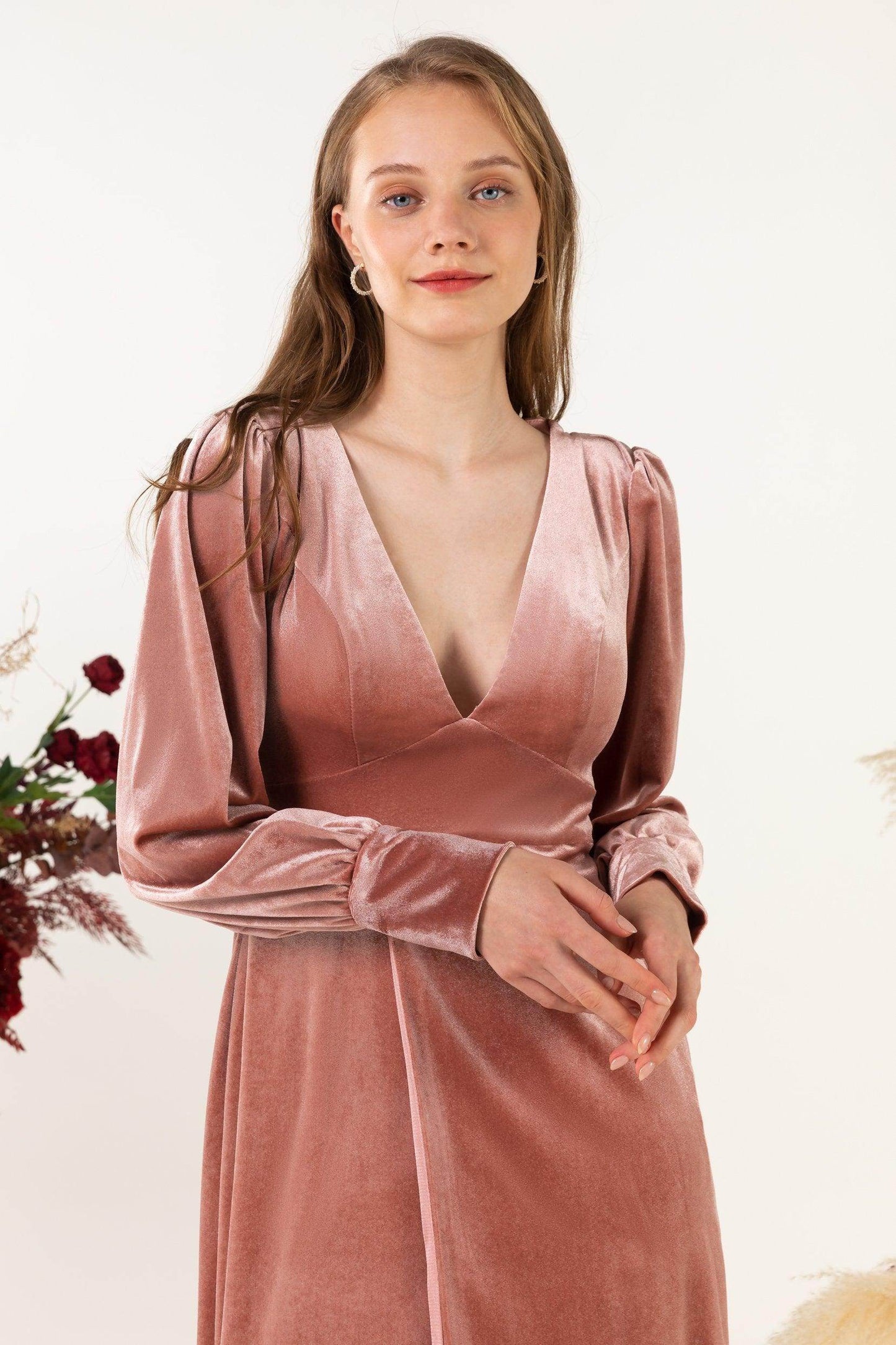 Sheath-Column Floor Length Velvet Bridesmaid Dress Formal Dresses CB0535 - COCOMELODY