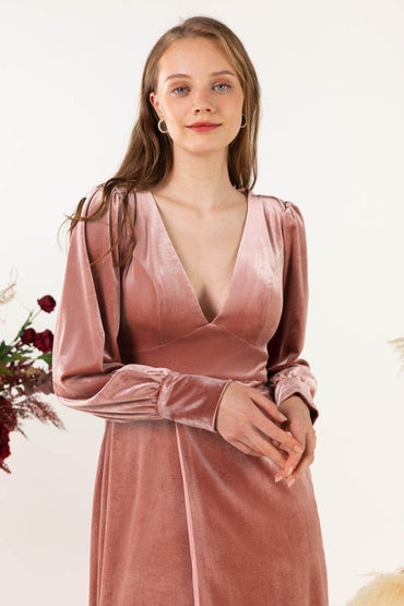 Sheath-Column Floor Length Velvet Bridesmaid Dress Formal Dresses CB0535 - COCOMELODY