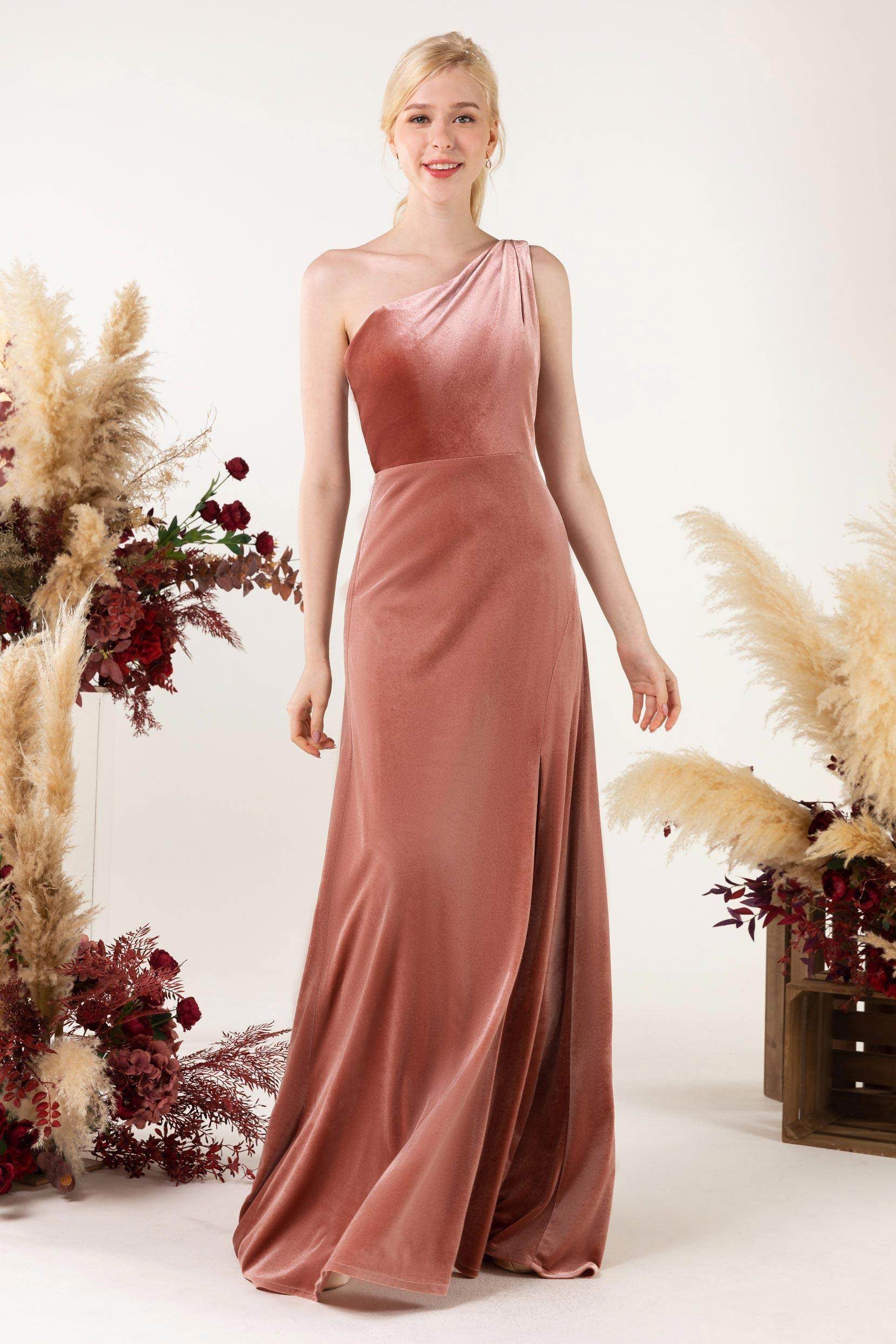 Sheath Sweep-Brush Train Velvet Bridesmaid Dress Formal Dresses CB0537PS - COCOMELODY
