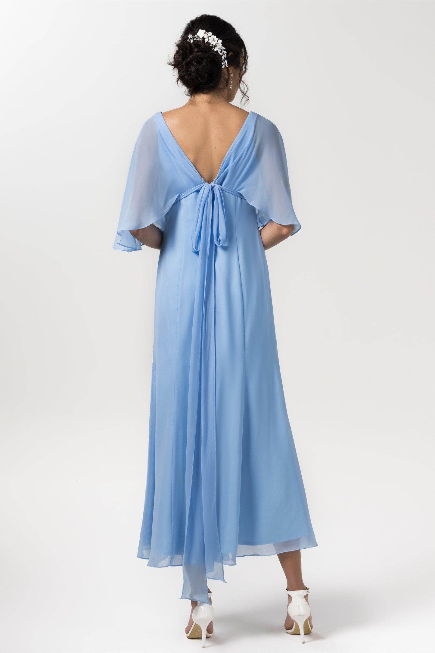 A-Line Tea Length Chiffon Bridesmaid Dress CB0553 - COCOMELODY
