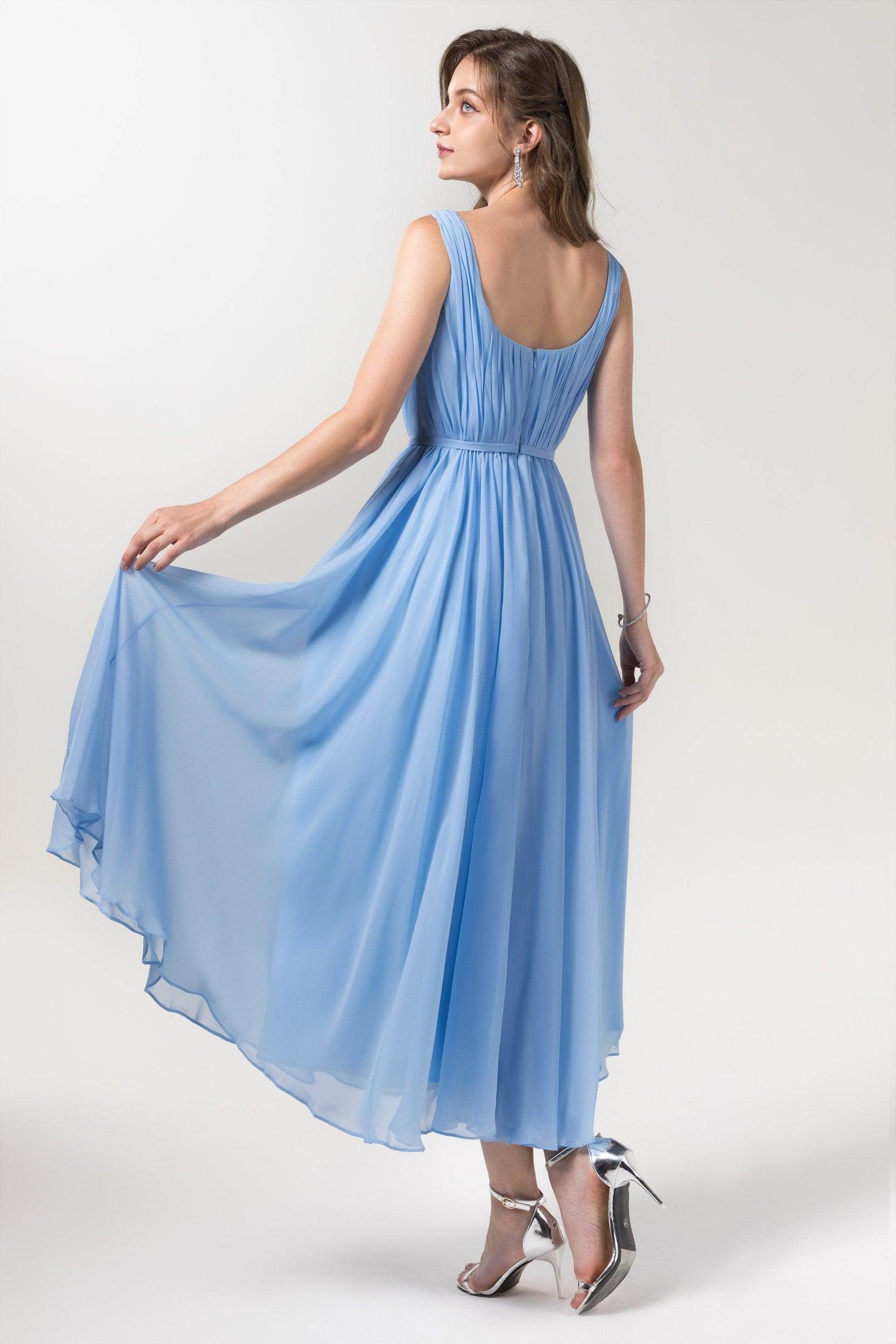 A-Line Tea Length Chiffon Bridesmaid Dress CB0555PS - COCOMELODY