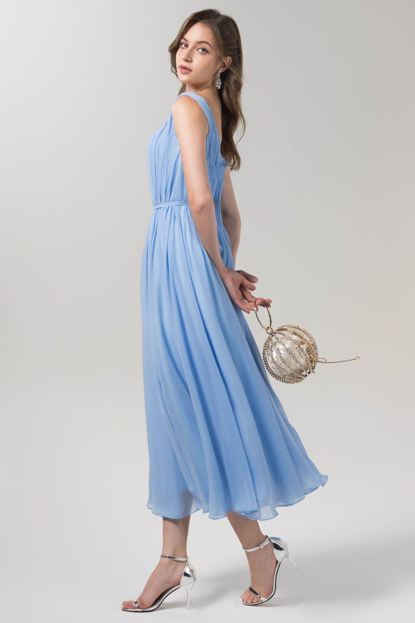 A-Line Tea Length Chiffon Bridesmaid Dress CB0555PS - COCOMELODY