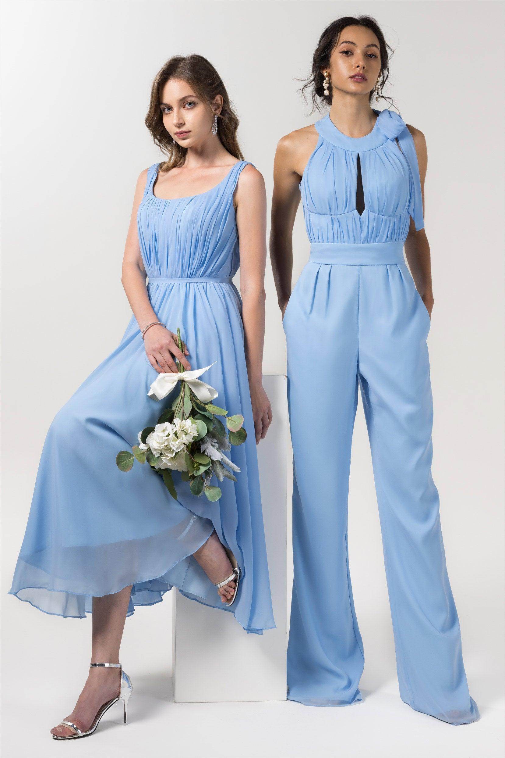 A-Line Tea Length Chiffon Bridesmaid Dress CB0555PS - COCOMELODY