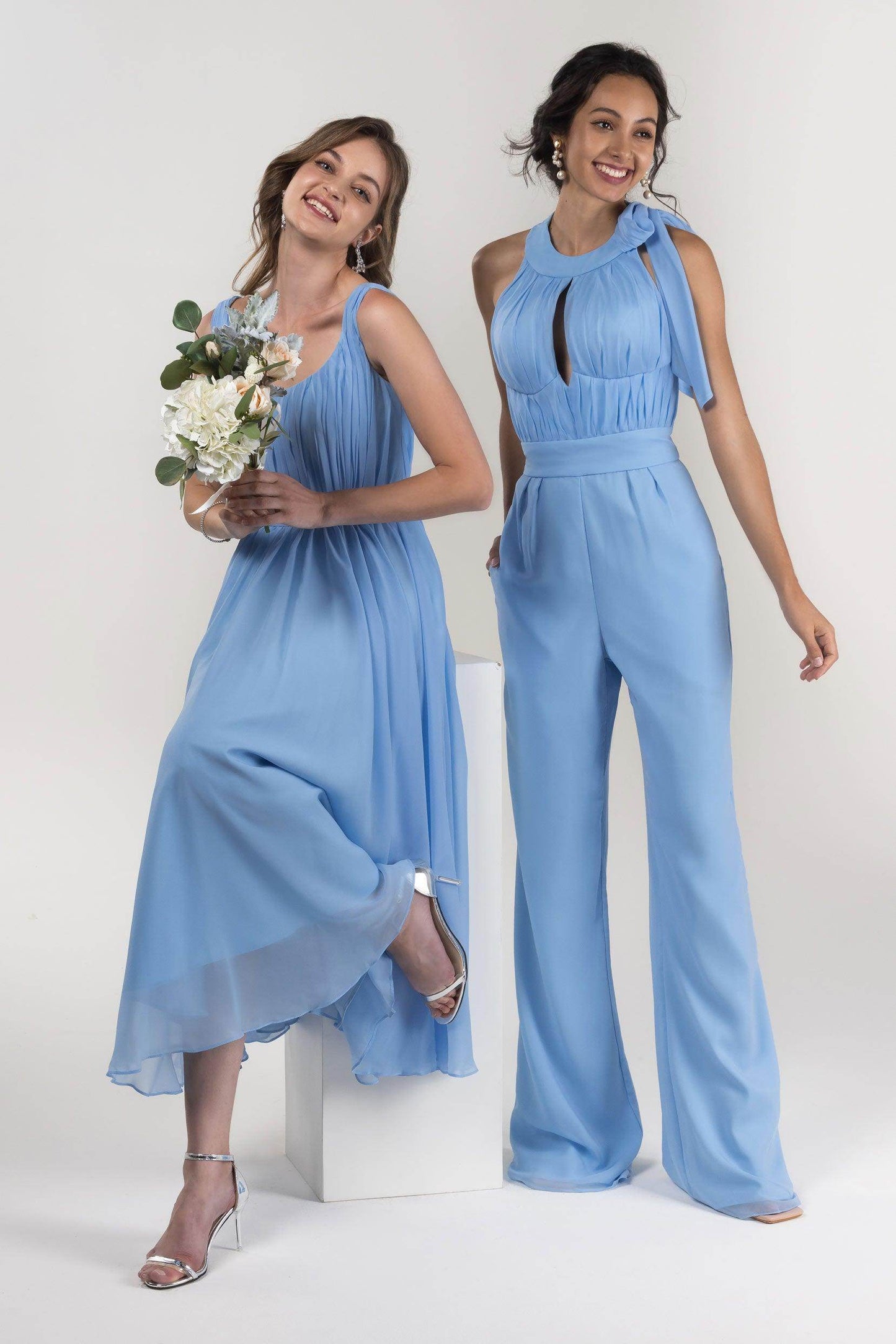 A-Line Tea Length Chiffon Bridesmaid Dress CB0555PS - COCOMELODY