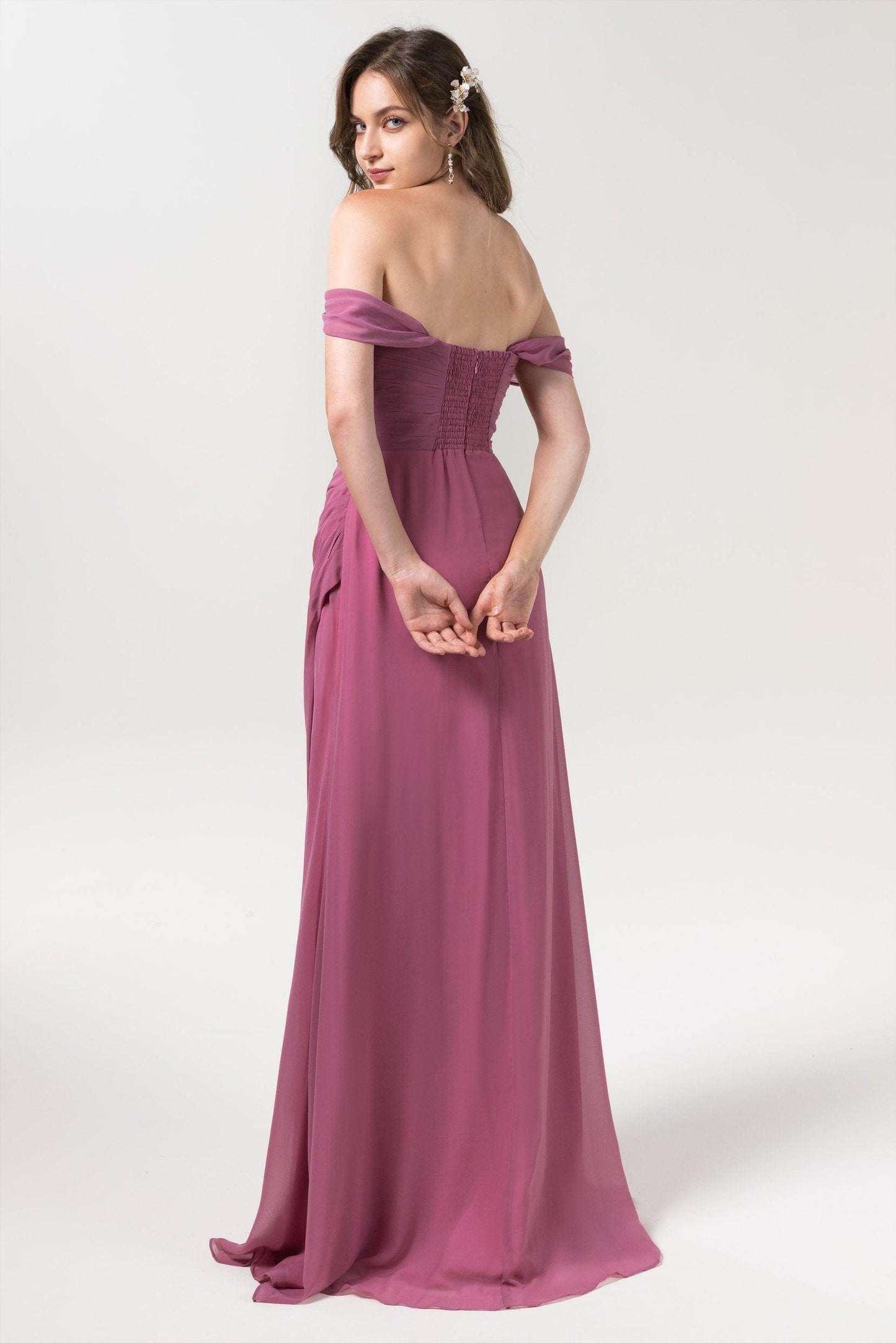 Sheath-Column Floor Length Chiffon Bridesmaid Dress CB0561CR - COCOMELODY