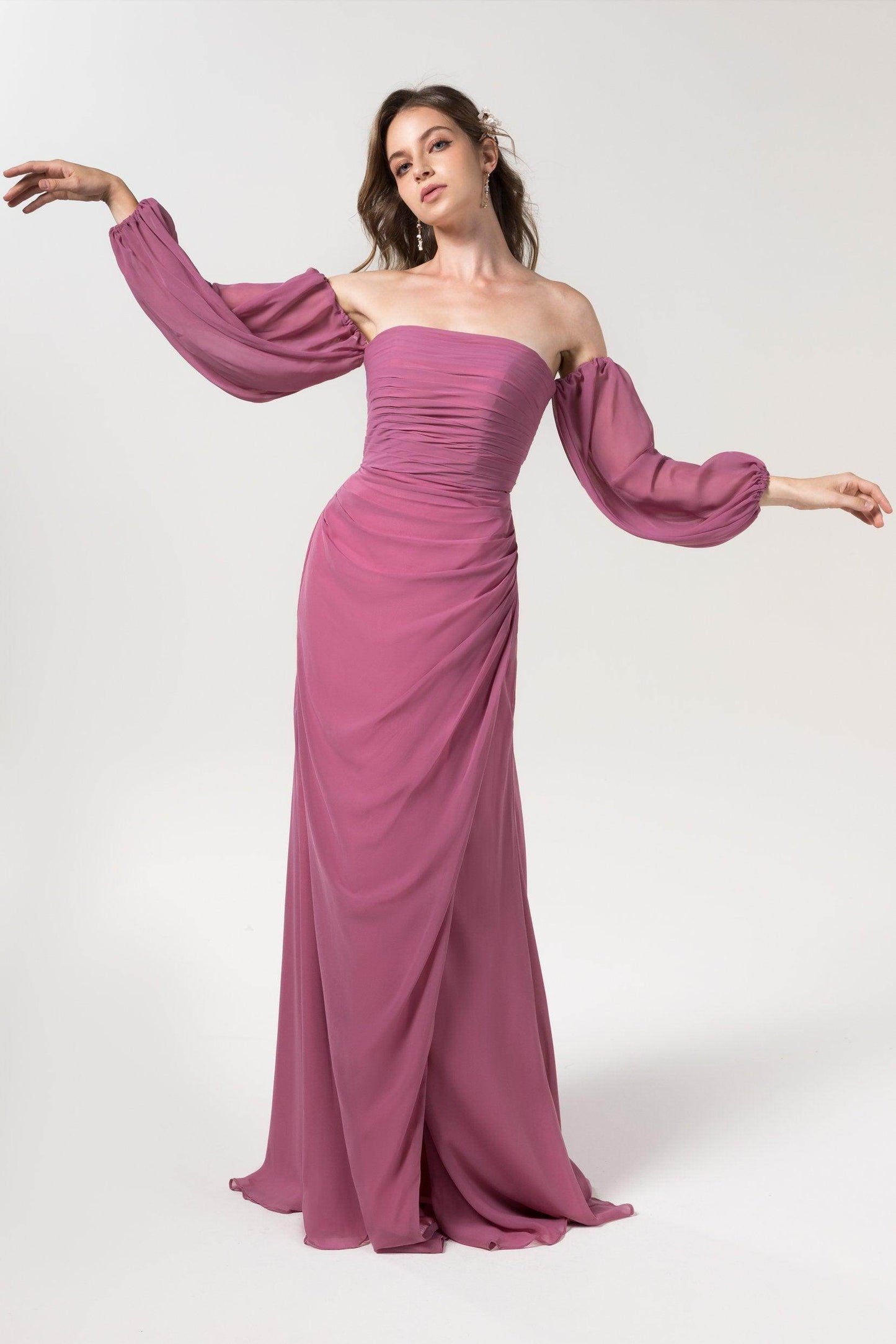 Sheath-Column Floor Length Chiffon Bridesmaid Dress CB0561CR - COCOMELODY