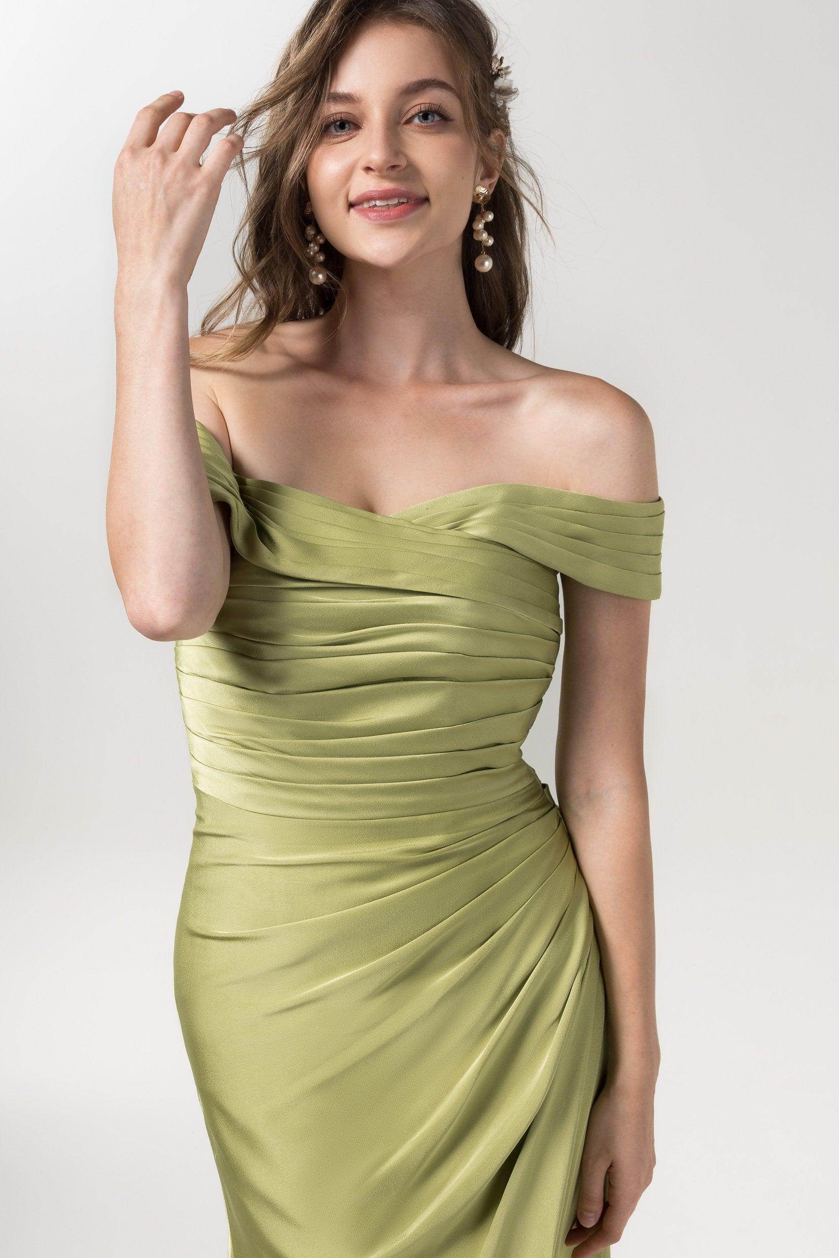 Sheath Floor Length Luxe Satin Bridesmaid Dress Formal Dresses CB0580CR - COCOMELODY