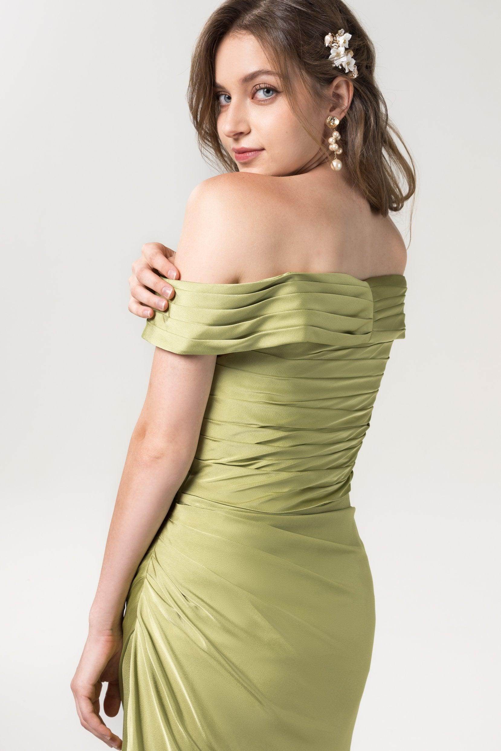 Sheath Floor Length Luxe Satin Bridesmaid Dress Formal Dresses CB0580CR - COCOMELODY