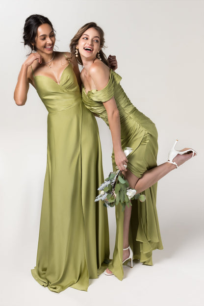 Sheath Floor Length Luxe Satin Bridesmaid Dress Formal Dresses CB0580