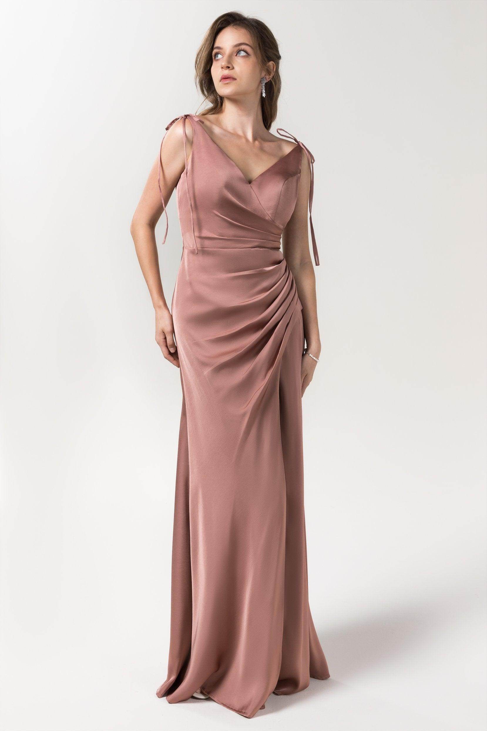 Sheath Floor Length Luxe Satin Bridesmaid Dress Formal Dresses CB0585 - COCOMELODY