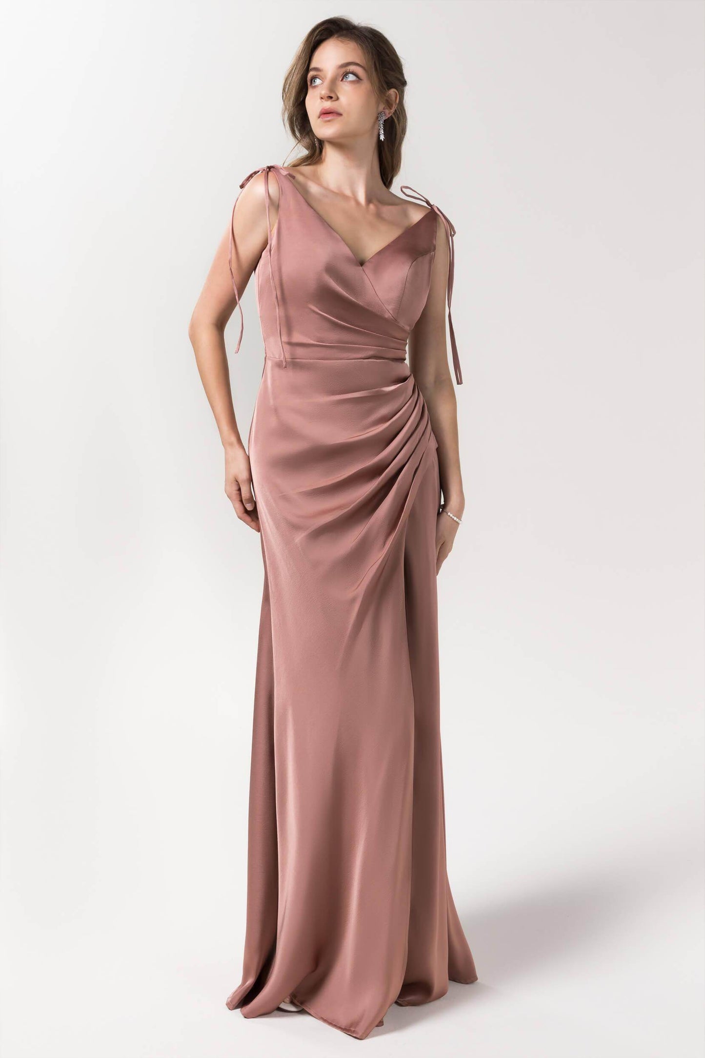 Sheath Floor Length Luxe Satin Bridesmaid Dress CB0585CR - COCOMELODY