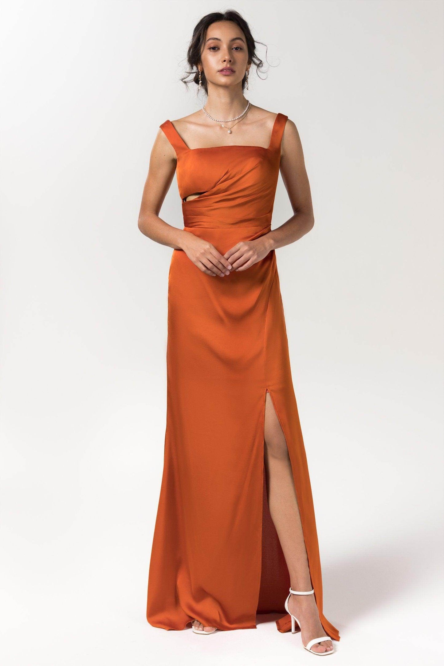 Sheath Floor Length Luxe Satin Bridesmaid Dress Formal Dresses CB0590 - COCOMELODY