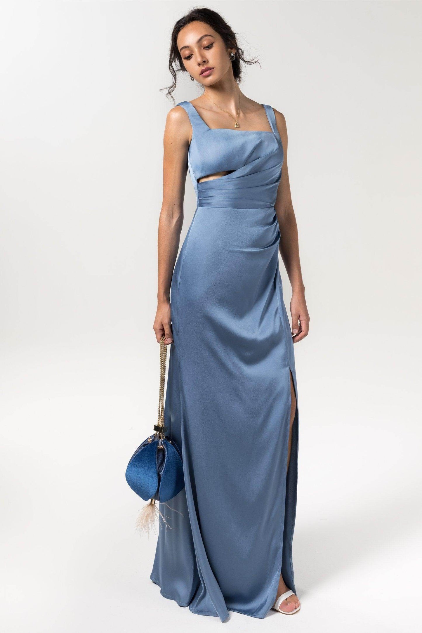 Sheath Floor Length Luxe Satin Bridesmaid Dress Formal Dresses CB0590 - COCOMELODY