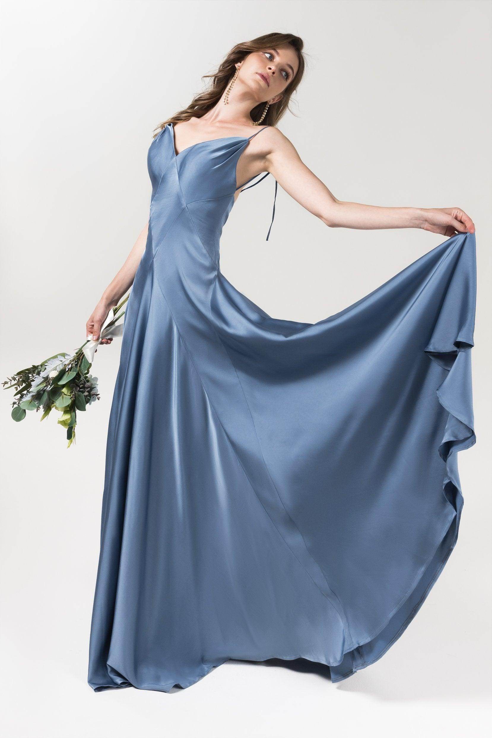 A-Line Floor Length Luxe Satin Bridesmaid Dress Formal Dresses CB0591 - COCOMELODY