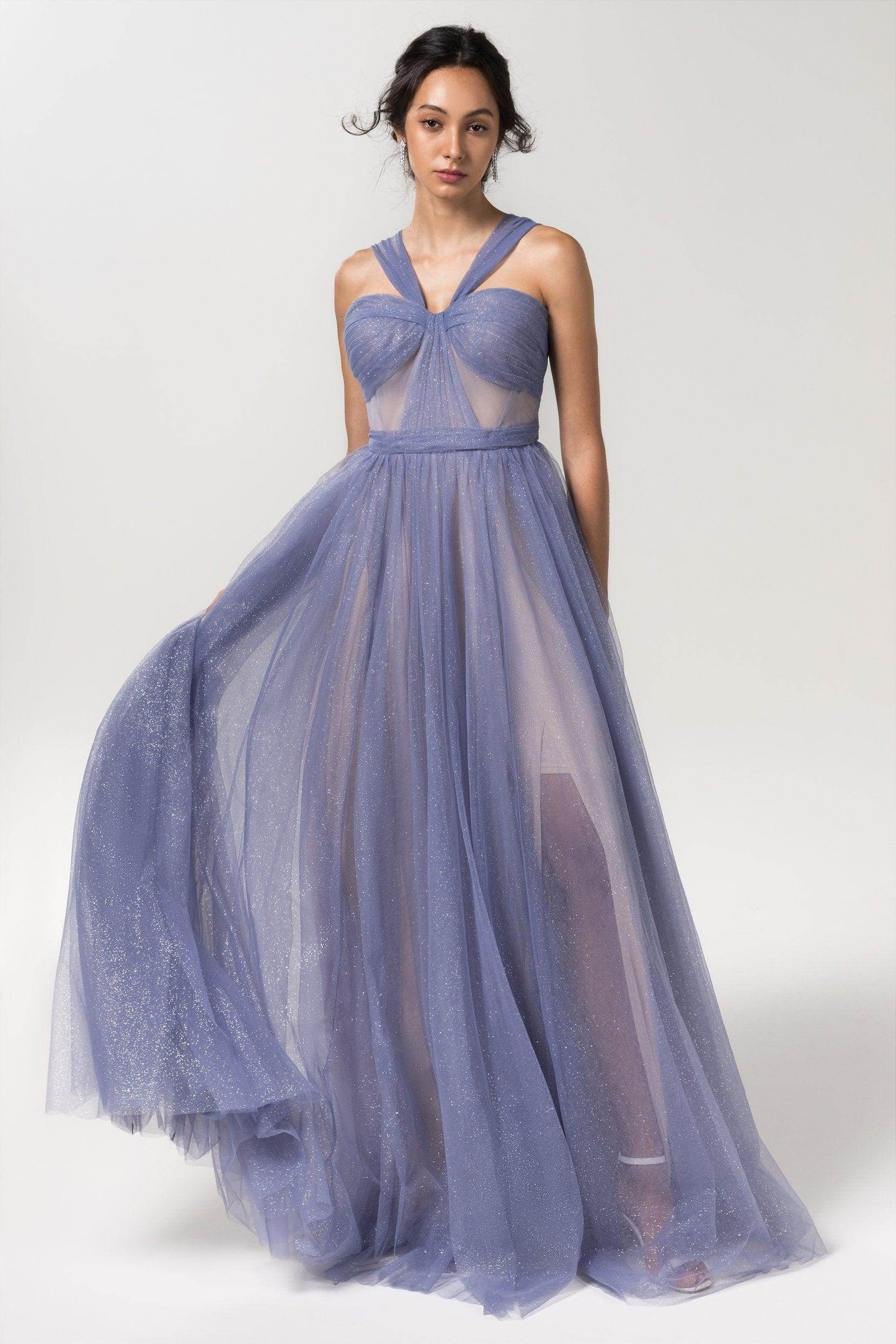 A-Line Floor Length Sparkling Tulle Bridesmaid Dress Formal Dresses CB0606 - COCOMELODY