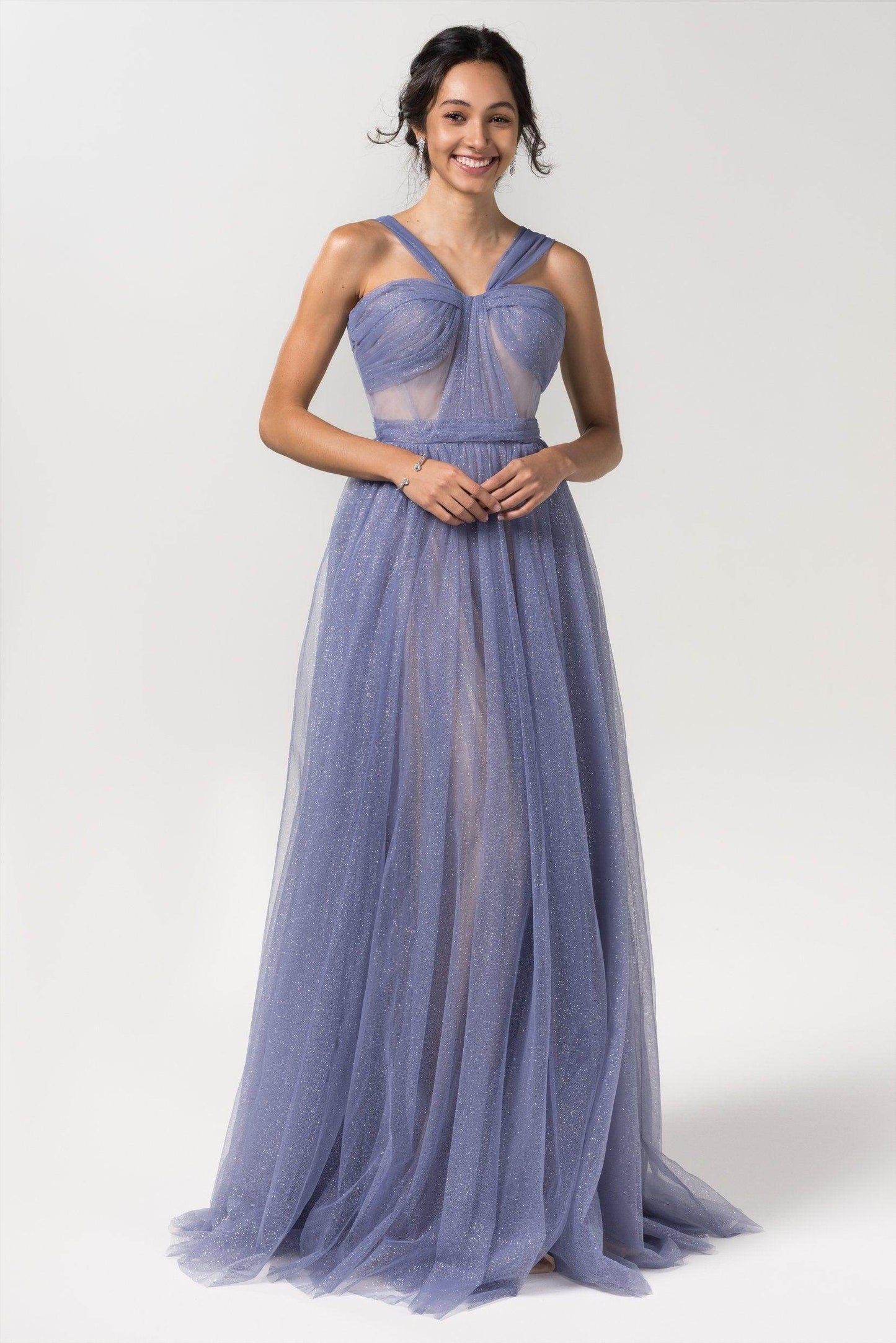 A-Line Floor Length Sparkling Tulle Bridesmaid Dress Formal Dresses CB0606 - COCOMELODY