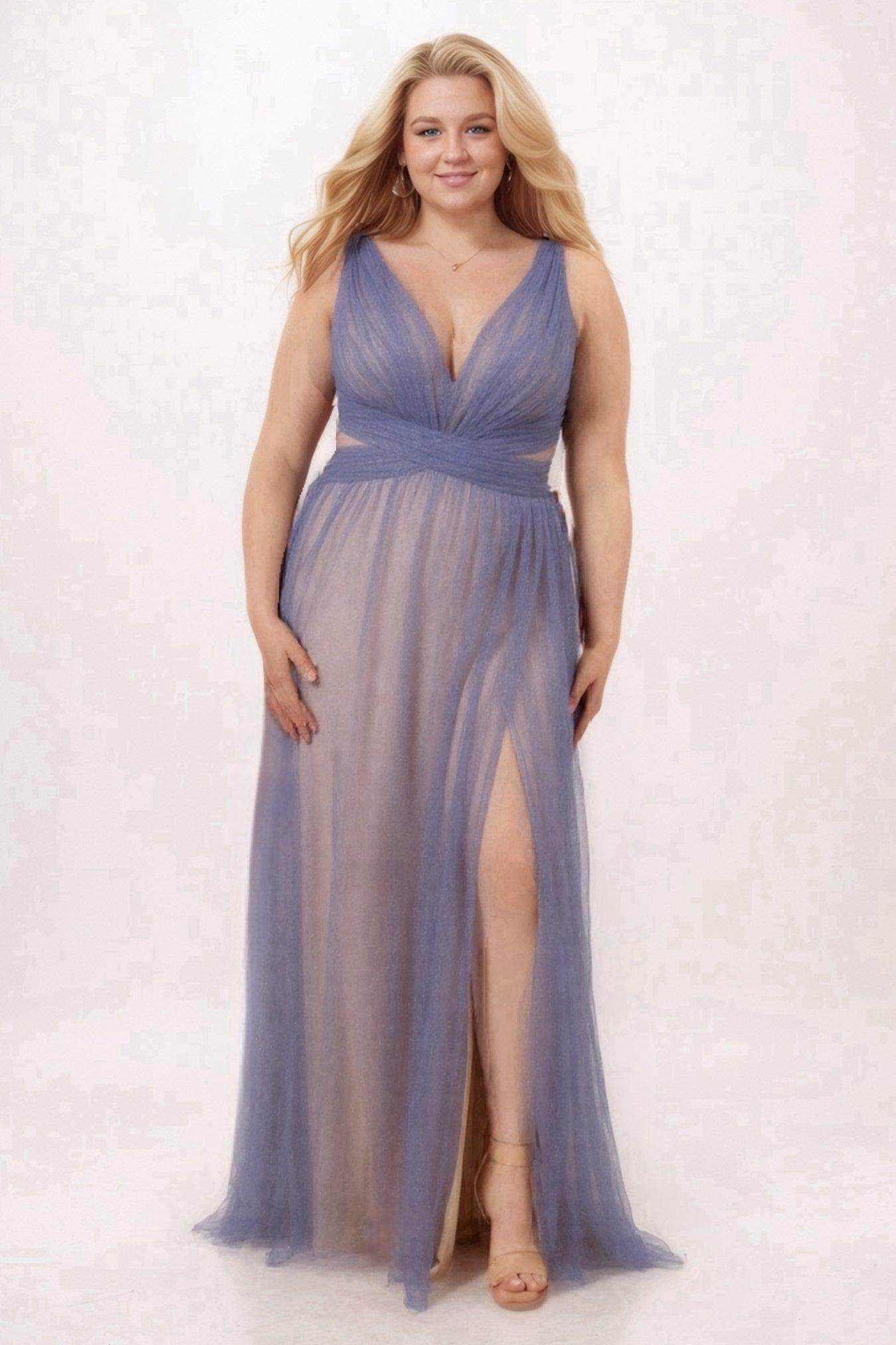 Chic A-Line V-Neck Sparkling Tulle Plus Size Bridesmaid Dress COCOMELODY CB0609PS, White Chic A-Line V-Neck Sparkling Tulle Plus Size Bridesmaid Dress COCOMELODY CB0609PS, White