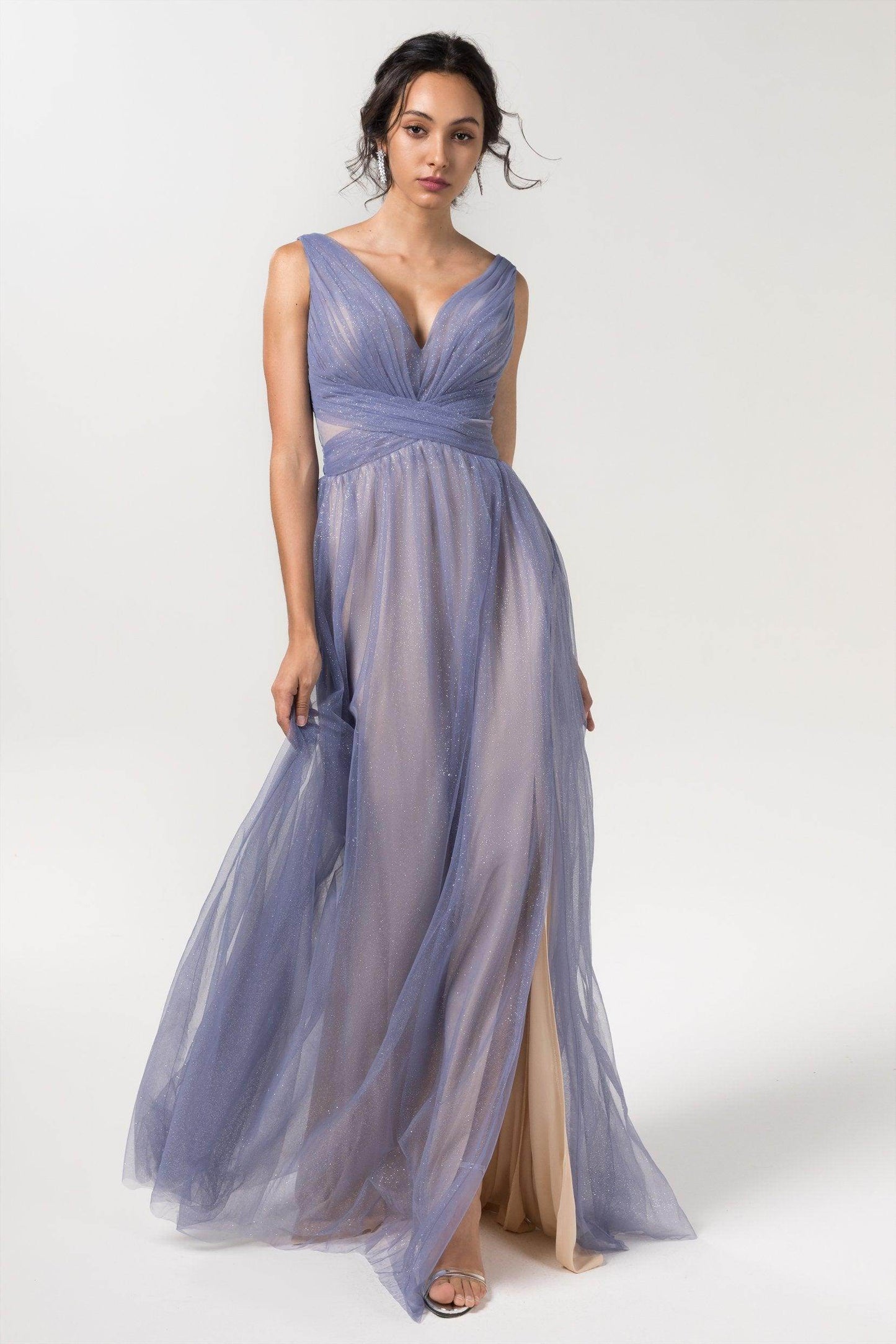 A-Line Floor Length Sparkling Tulle Bridesmaid Dress Formal Dresses CB0609PS - COCOMELODY