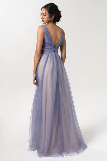 A-Line Floor Length Sparkling Tulle Bridesmaid Dress Formal Dresses CB0609PS - COCOMELODY