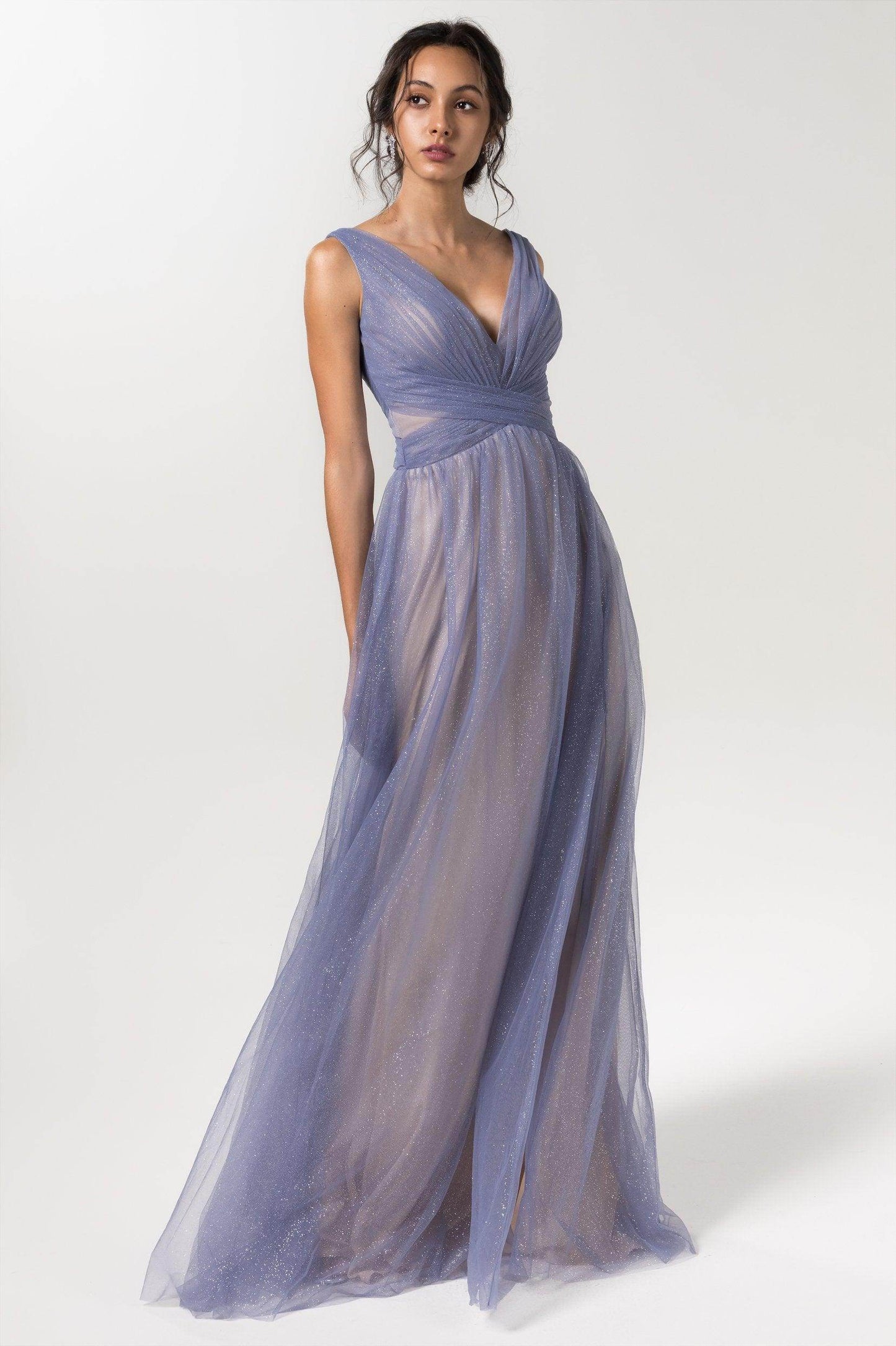 A-Line Floor Length Sparkling Tulle Bridesmaid Dress Formal Dresses CB0609PS - COCOMELODY