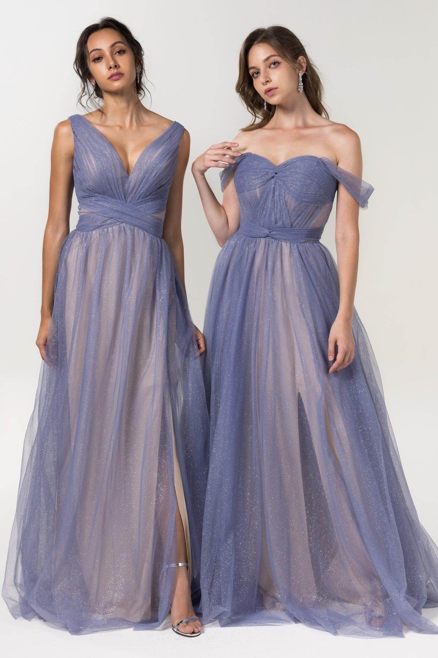 A-Line Floor Length Sparkling Tulle Bridesmaid Dress Formal Dresses CB0609PS - COCOMELODY