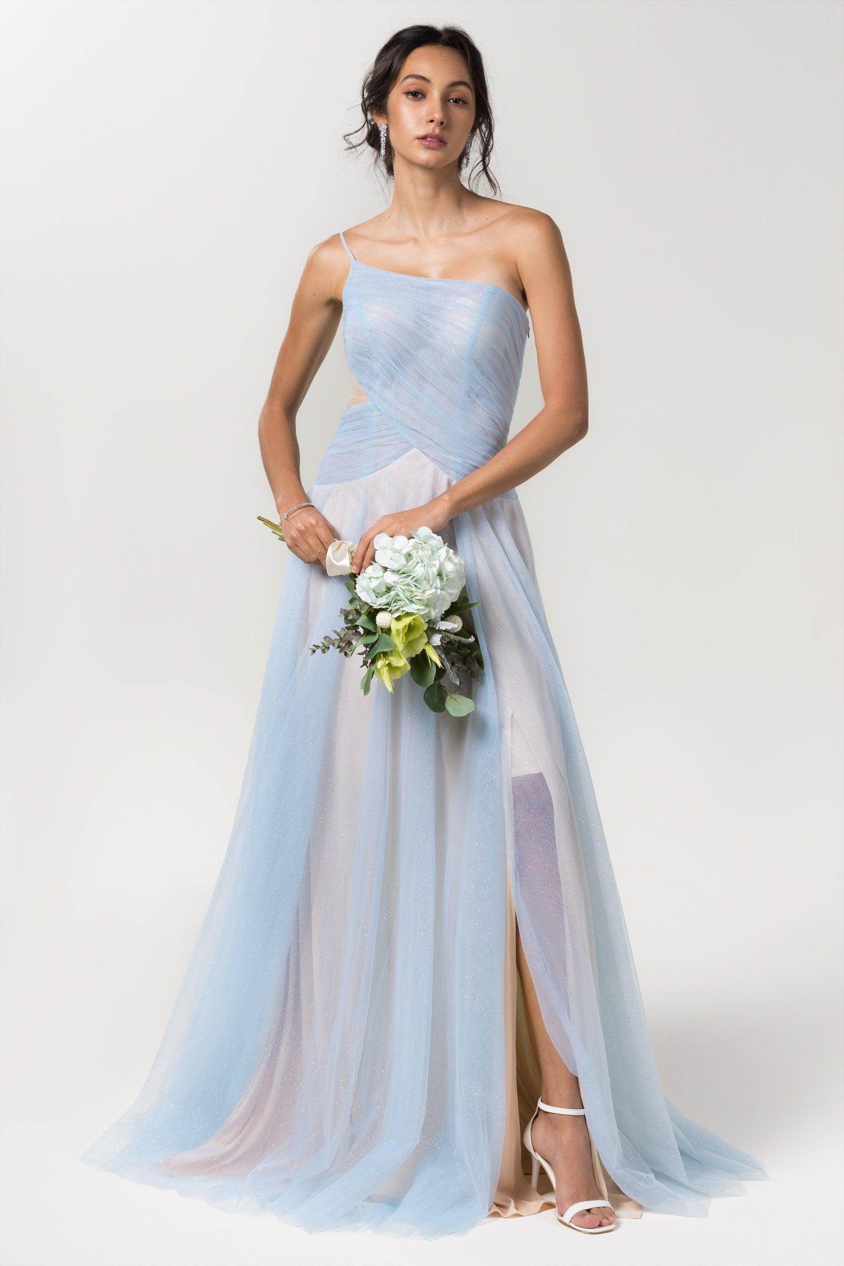 Airy Sparkling Tulle One-shoulder Dress with bodiced Pleating COCOMELODY CB0612, Black Airy Sparkling Tulle One-shoulder Dress with bodiced Pleating COCOMELODY CB0612, Black