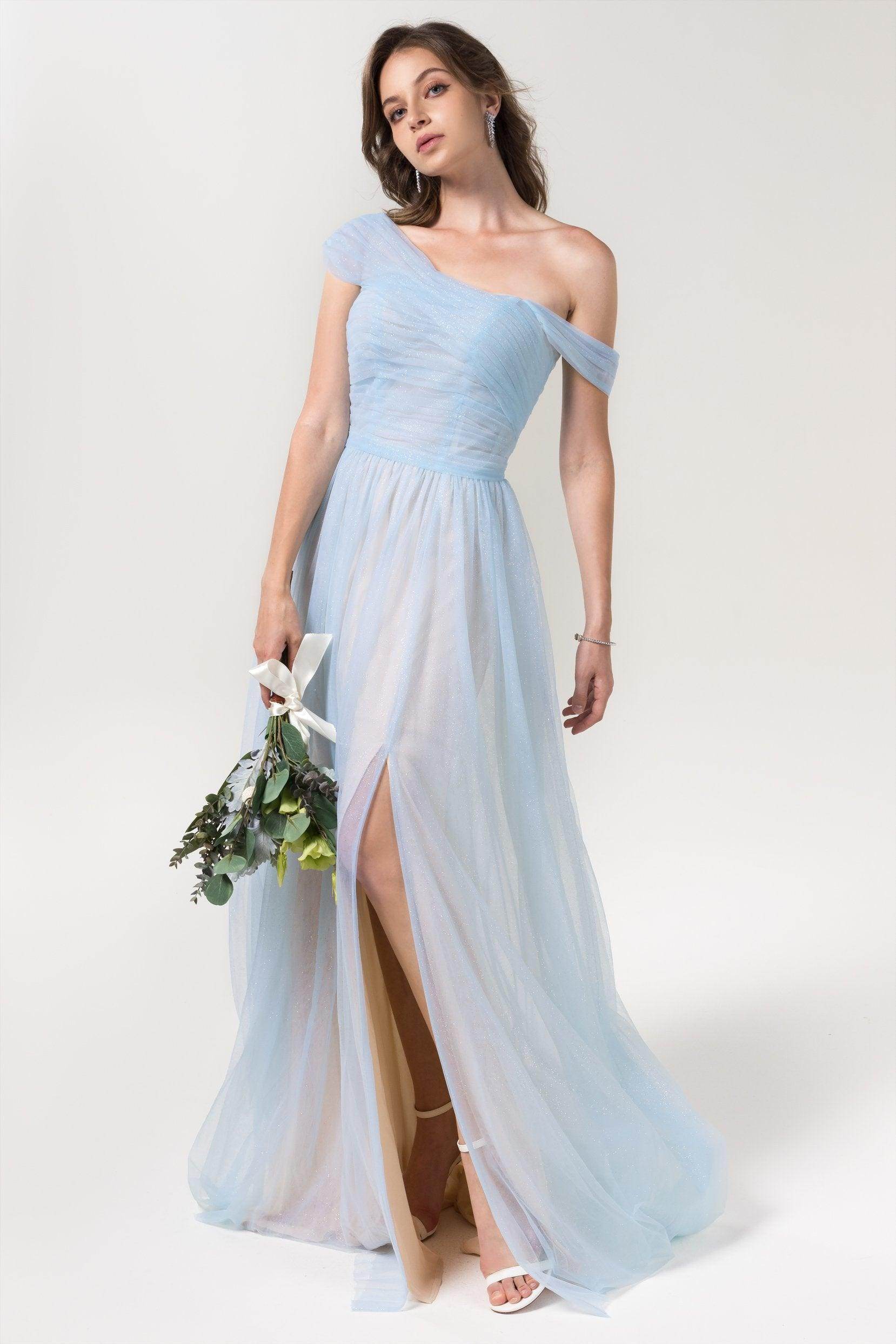Asymmetrical One-shoulder A-line Sparkling Tulle Dress COCOMELODY CB0614, Violet Asymmetrical One-shoulder A-line Sparkling Tulle Dress COCOMELODY CB0614, Violet