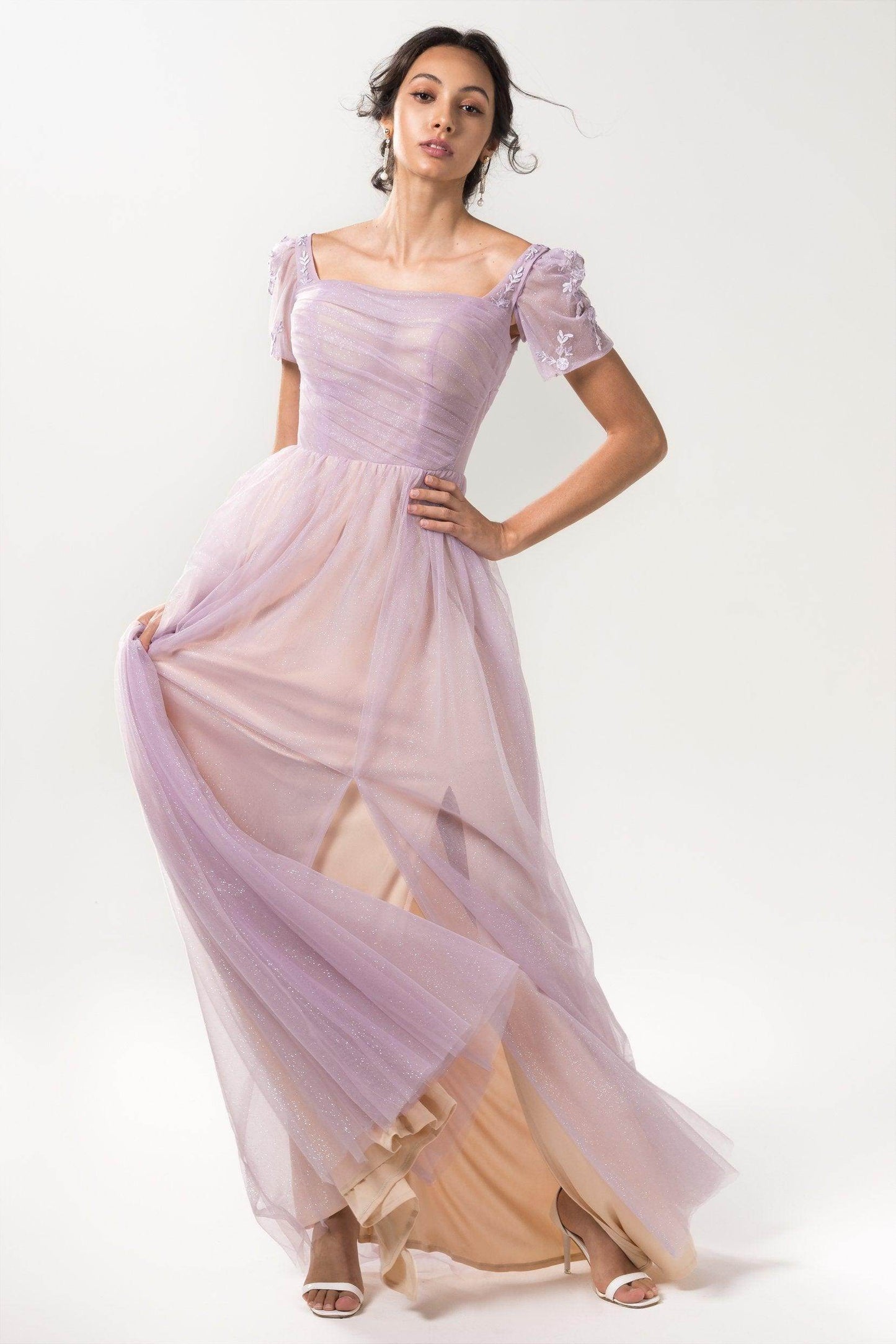 A-Line Floor Length Sparkling Tulle Bridesmaid Dress Formal Dresses CB0617