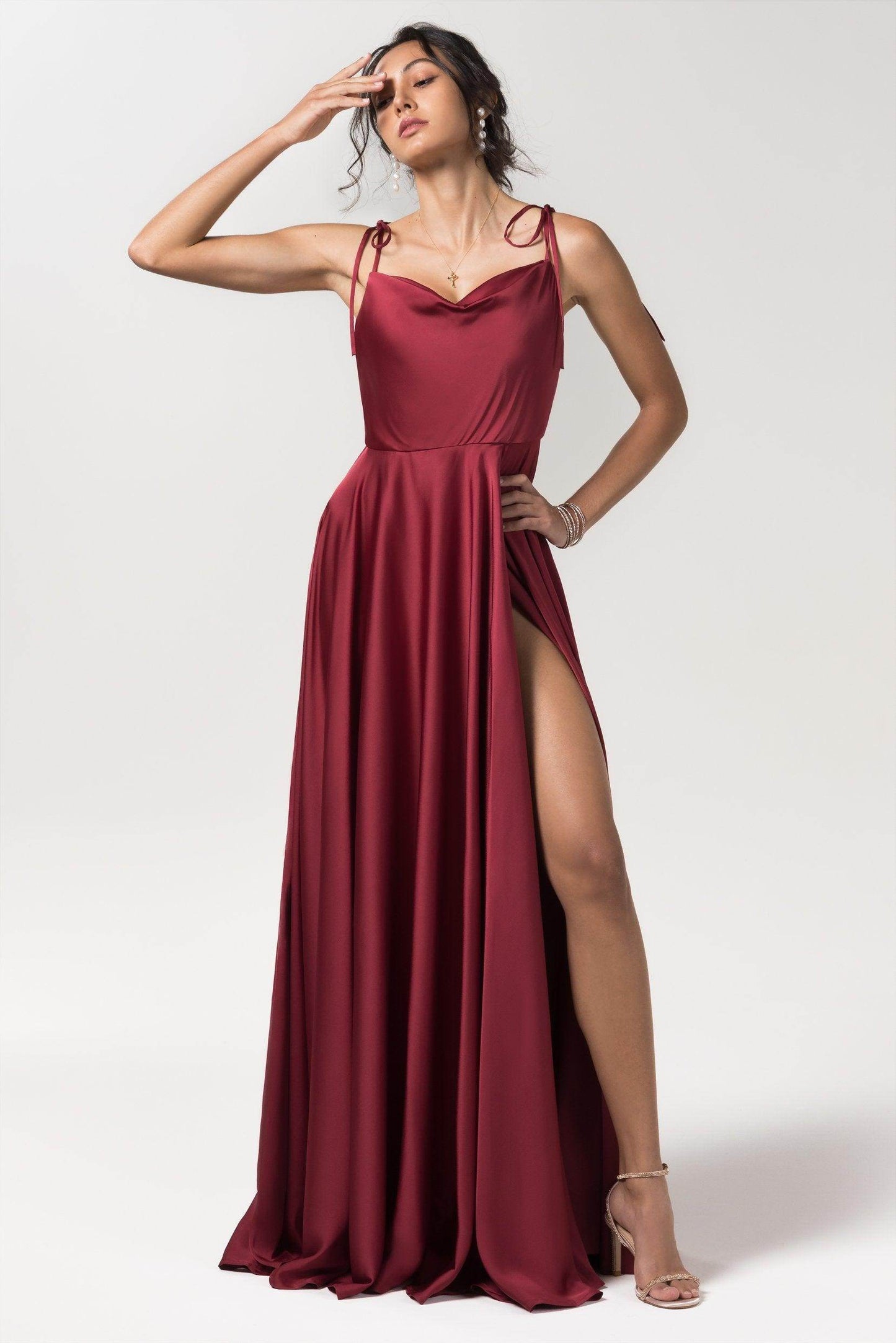 A-Line Sweep-Brush Train Luxe Satin Bridesmaid Dress Formal Dresses CB0619 - COCOMELODY