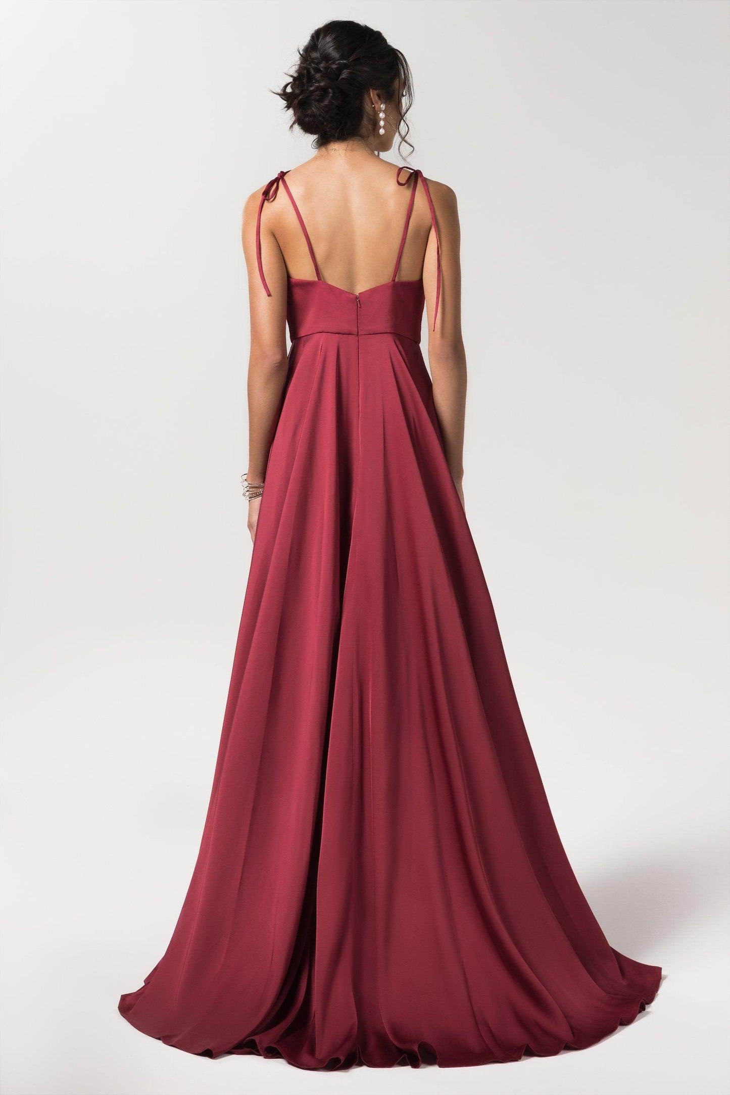A-Line Sweep-Brush Train Luxe Satin Bridesmaid Dress CB0620CR - COCOMELODY