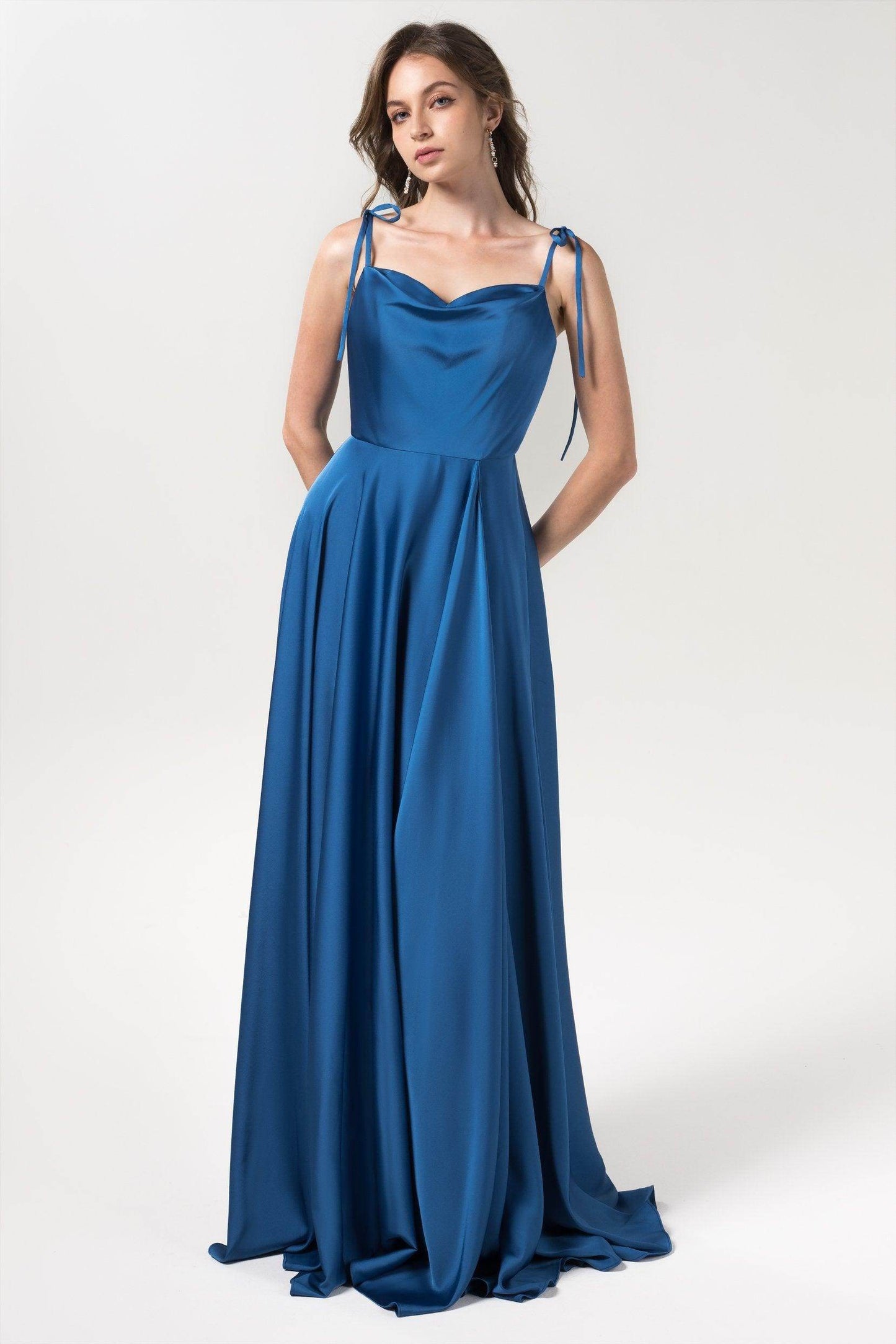 A-Line Sweep-Brush Train Luxe Satin Bridesmaid Dress Formal Dresses CB0620 - COCOMELODY