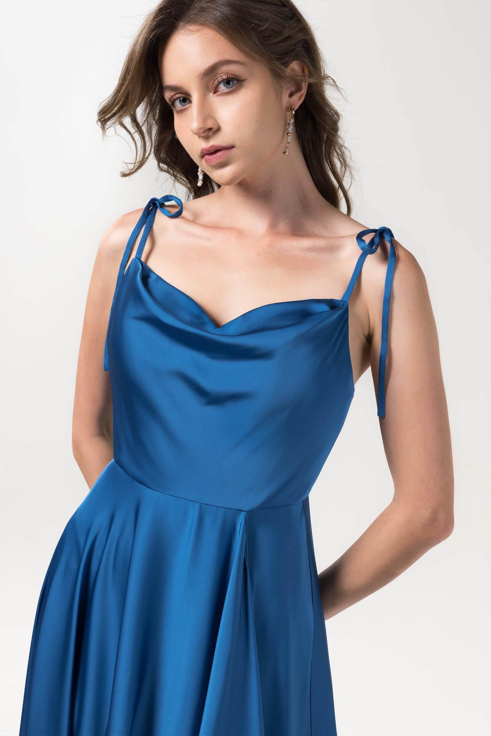 A-Line Sweep-Brush Train Luxe Satin Bridesmaid Dress Formal Dresses CB0620 - COCOMELODY