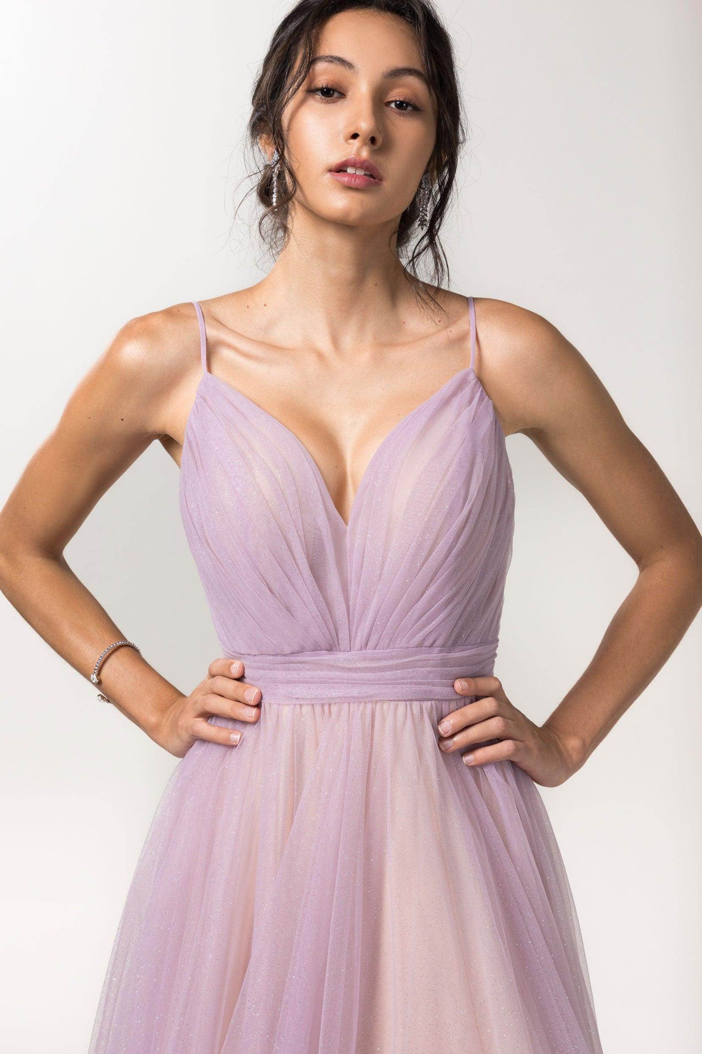 A-Line Floor Length Sparkling Tulle Bridesmaid Dress Formal Dresses CB0621PS - COCOMELODY