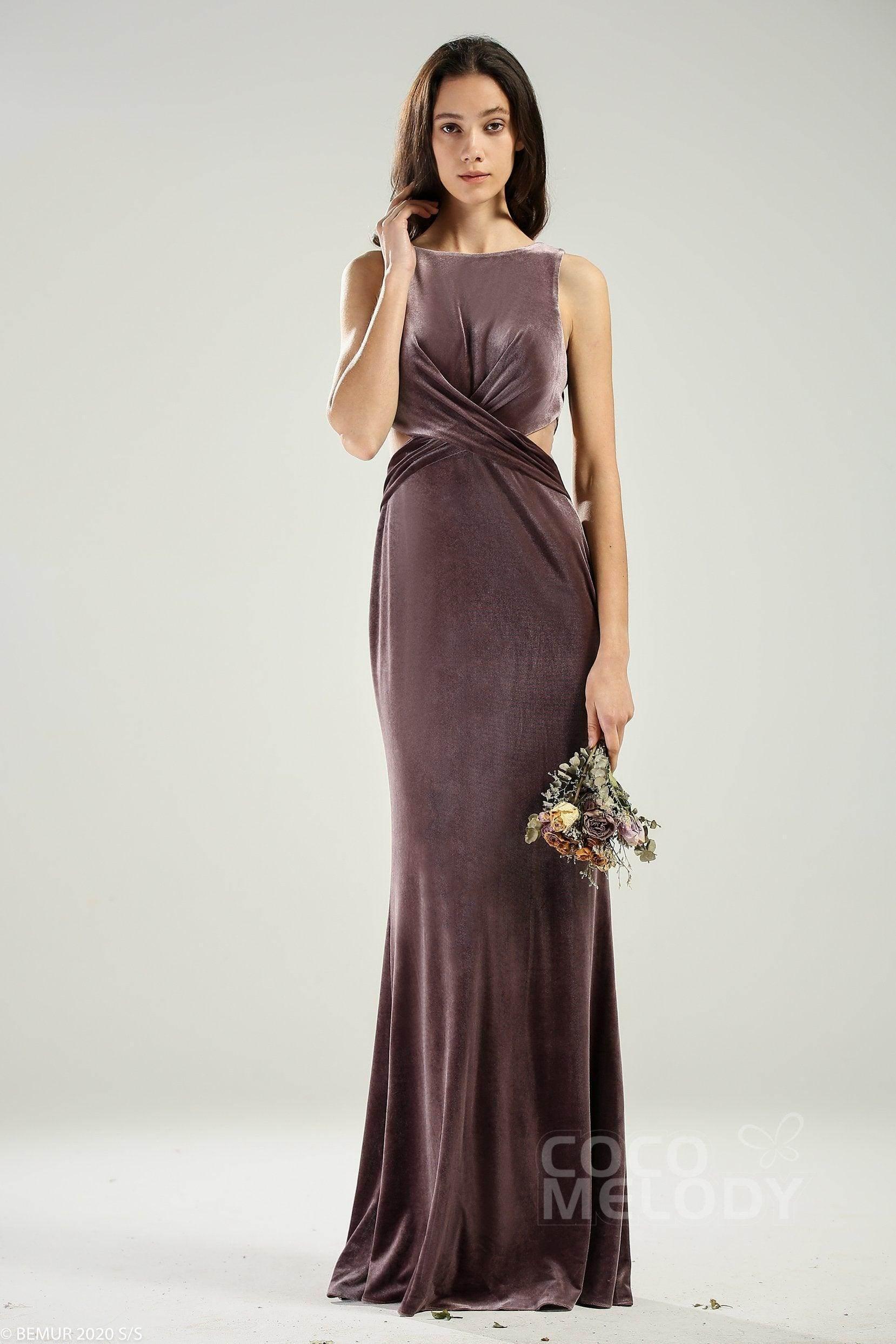 Sheath-Column Floor Length Velvet Bridesmaid Dress COCOMELODY CB0624, Dusty Rose Sheath-Column Floor Length Velvet Bridesmaid Dress COCOMELODY CB0624, Dusty Rose