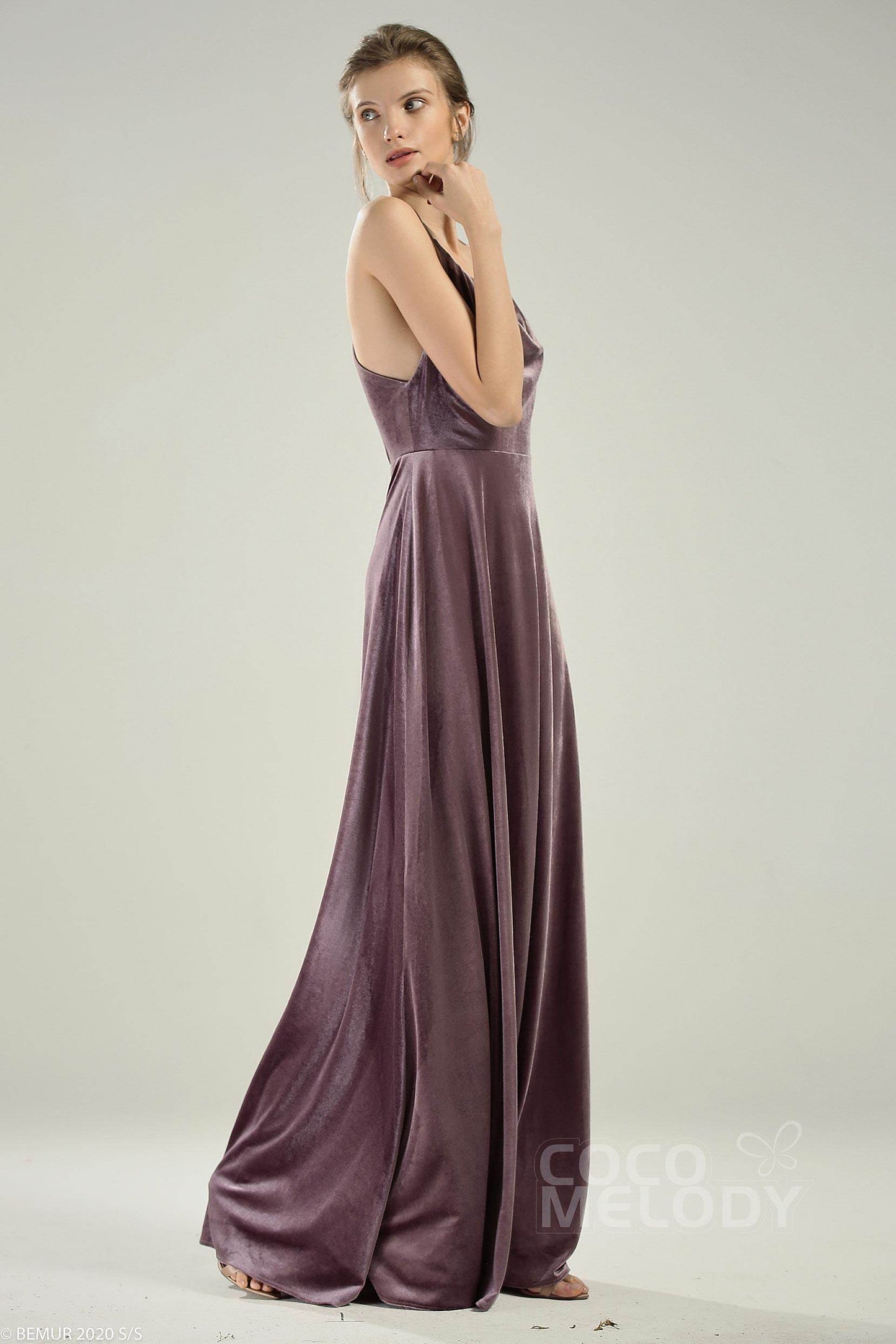 A-Line Floor Length Velvet Bridesmaid Dress CB0625 - COCOMELODY
