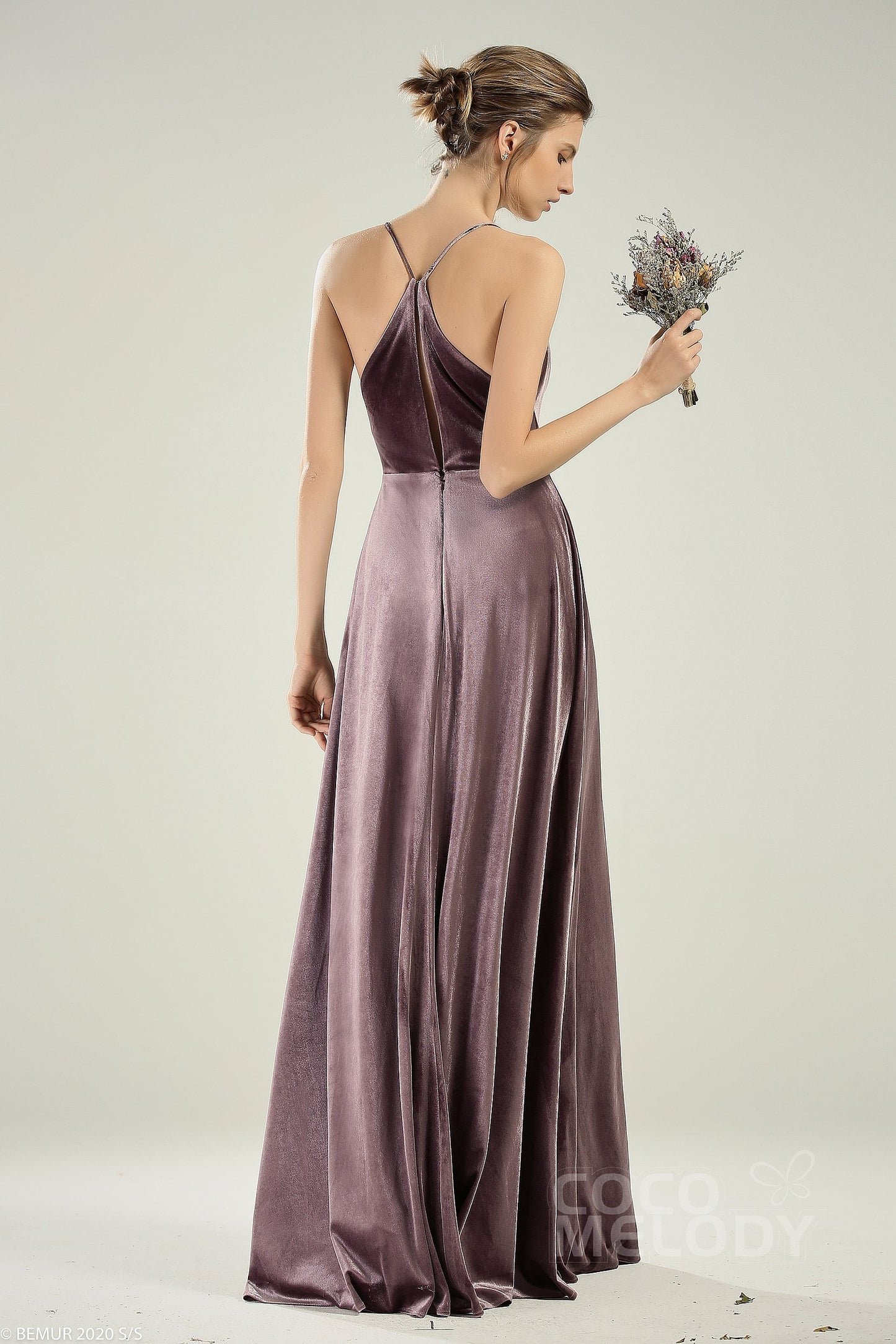 A-Line Floor Length Velvet Bridesmaid Dress CB0625