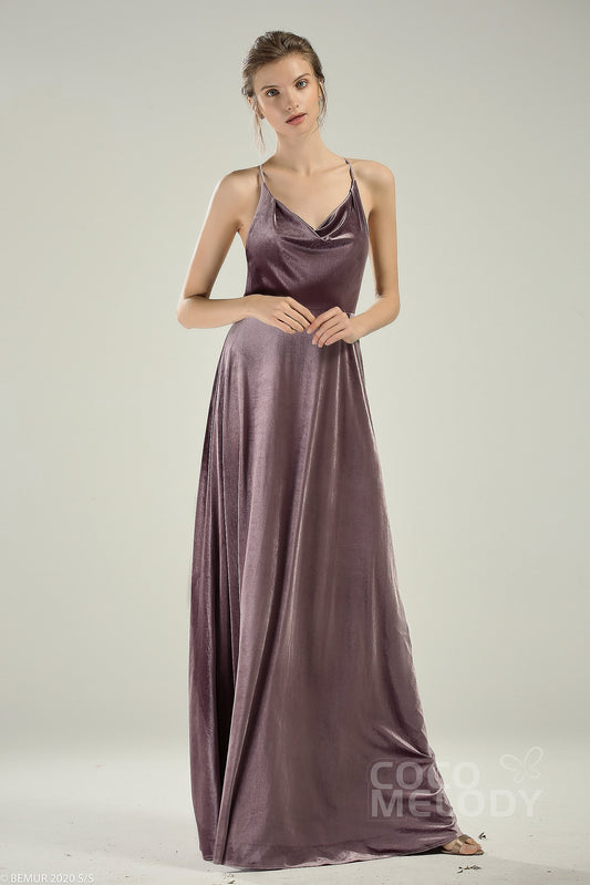 A-Line Floor Length Velvet Bridesmaid Dress CB0625
