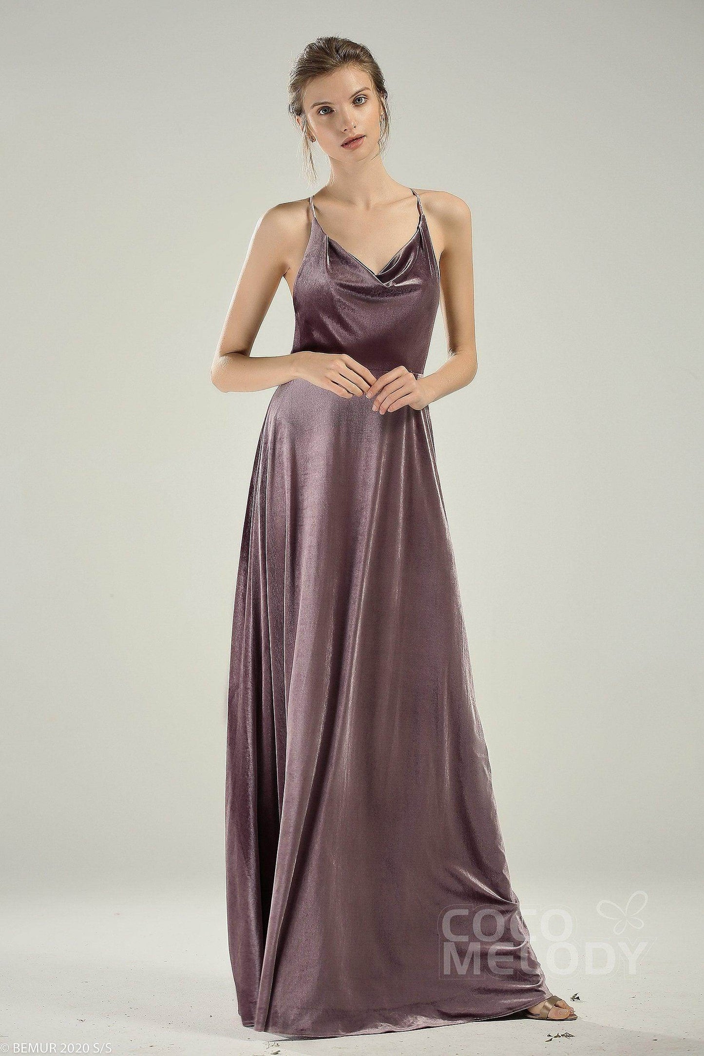 A-Line Floor Length Velvet Bridesmaid Dress CB0625 - COCOMELODY