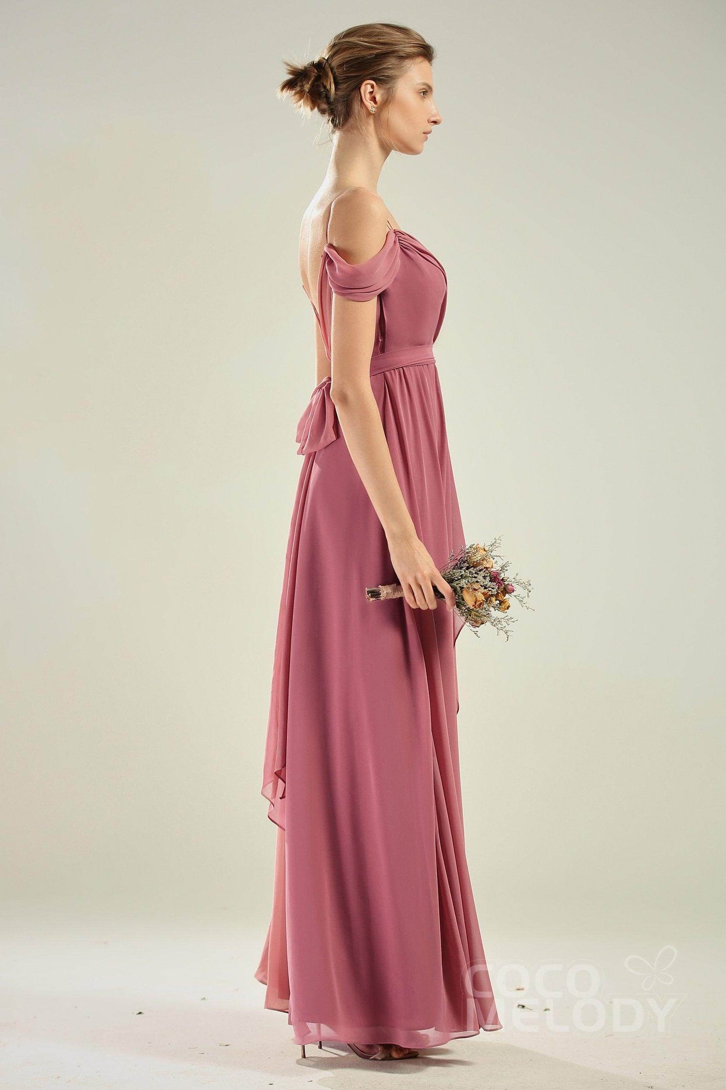 A-Line Floor Length Chiffon/Lace Bridesmaid Dress CB0628 - COCOMELODY