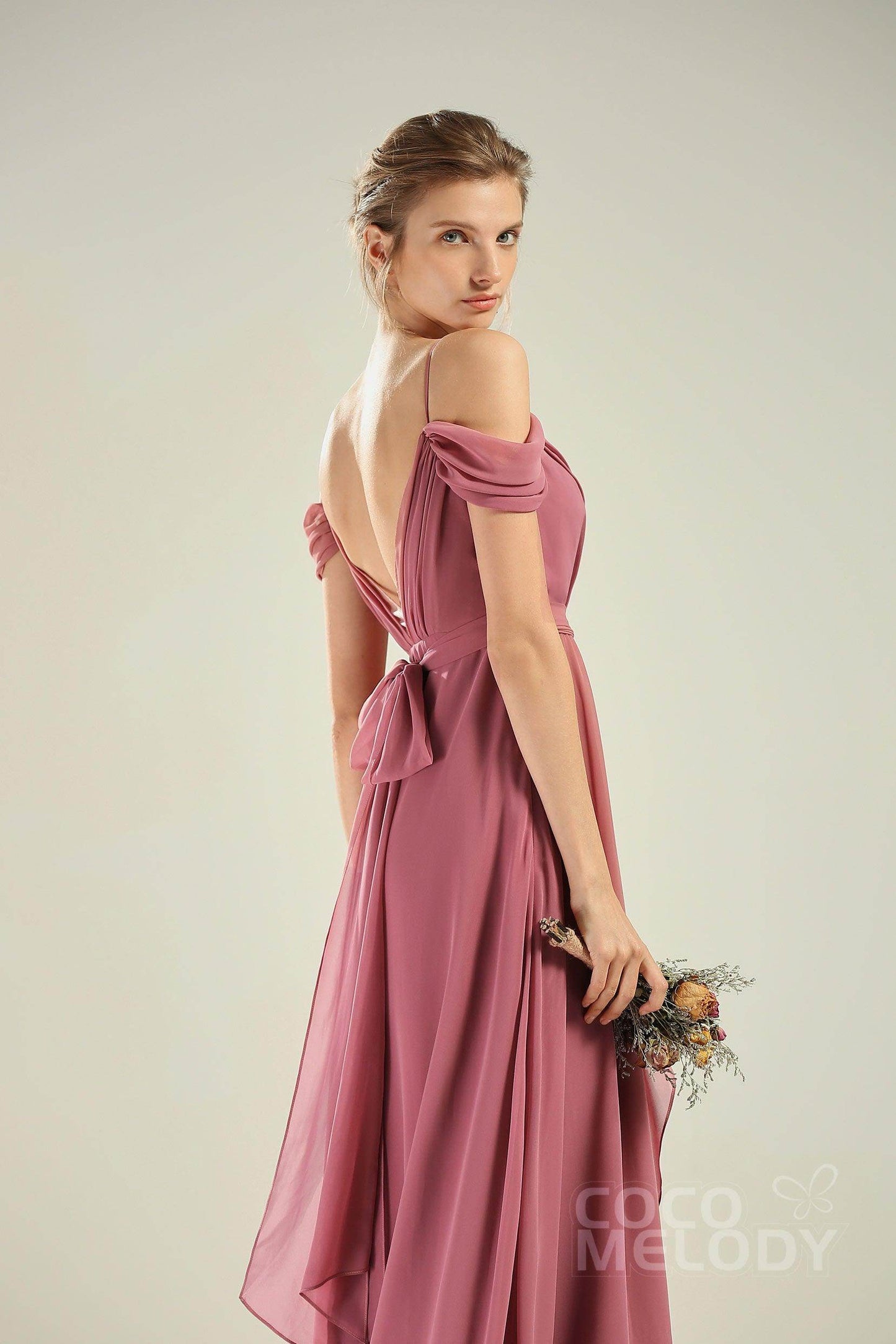 A-Line Floor Length Chiffon/Lace Bridesmaid Dress CB0628 - COCOMELODY