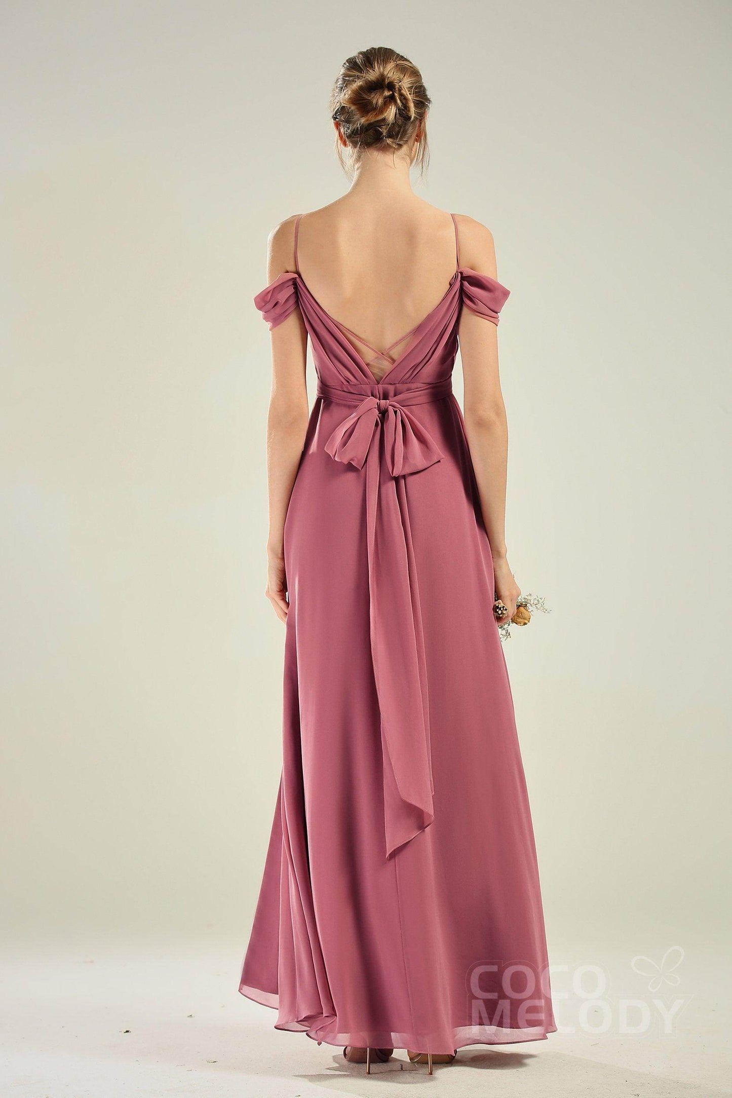 A-Line Floor Length Chiffon/Lace Bridesmaid Dress CB0628 - COCOMELODY