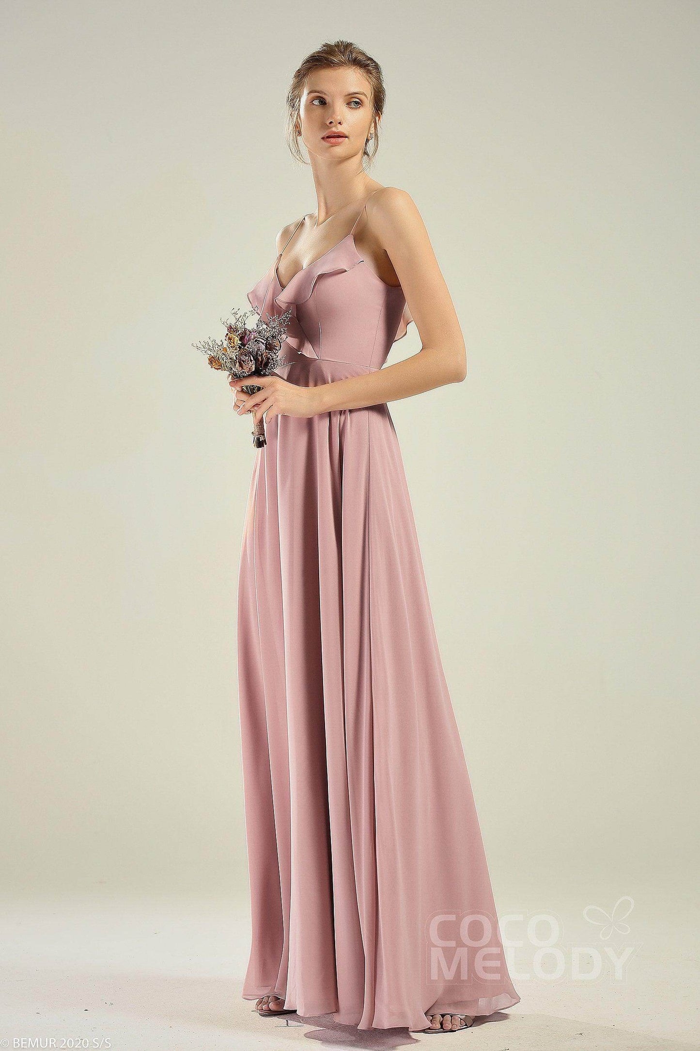 A-Line Floor Length Chiffon Bridesmaid Dress CB0629 - COCOMELODY