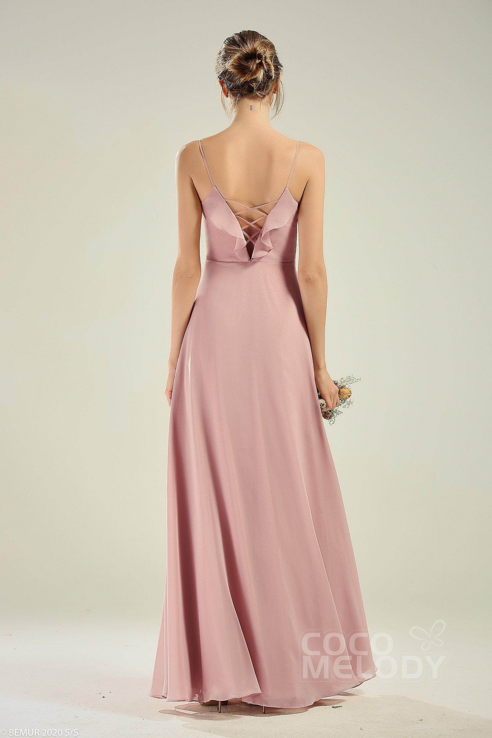A-Line Floor Length Chiffon Bridesmaid Dress CB0629 - COCOMELODY