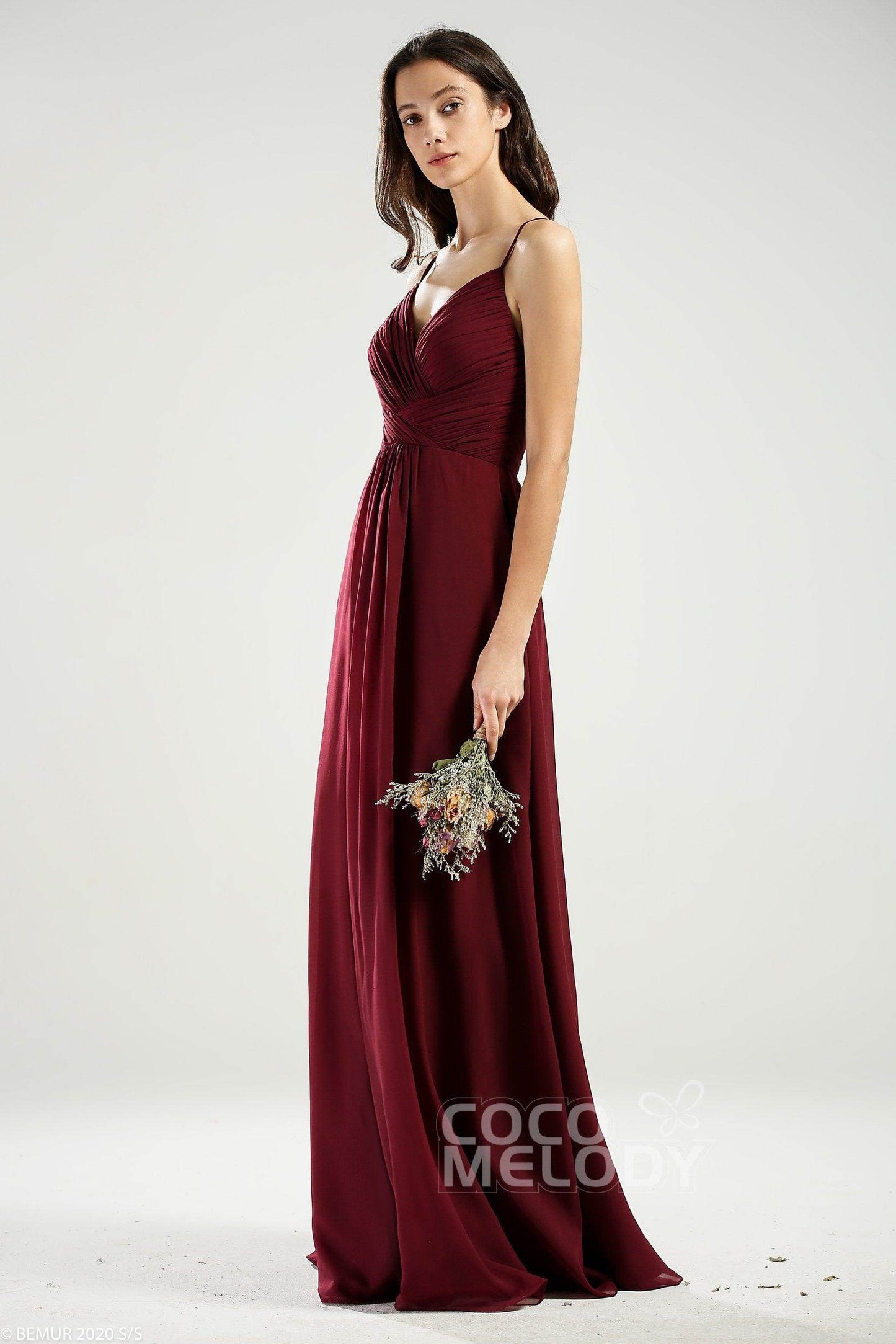 A-Line Floor Length Chiffon Bridesmaid Dress CB0639 - COCOMELODY