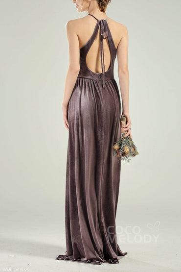 A-Line Floor Length Velvet Bridesmaid Dress CB0647 - COCOMELODY