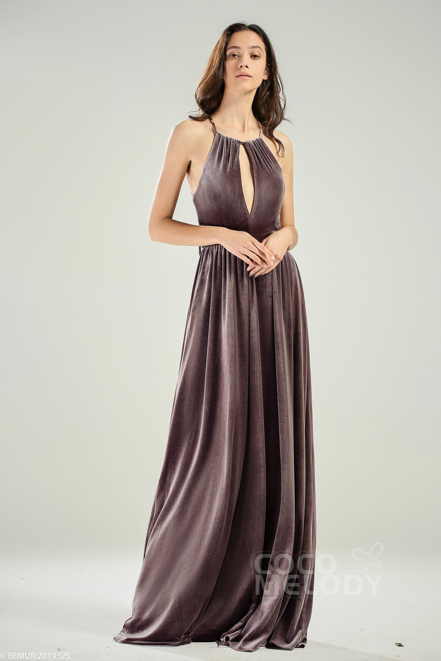 A-Line Floor Length Velvet Bridesmaid Dress CB0647