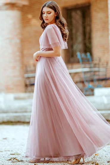 A-Line Floor Length Glitter Bridesmaid Dress CB0654