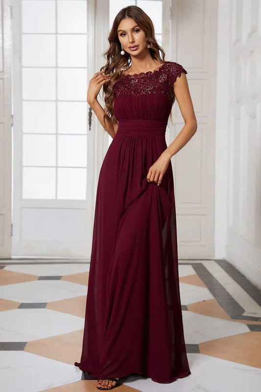 A-Line Floor Length Chiffon , Lace Bridesmaid Dress CB0683