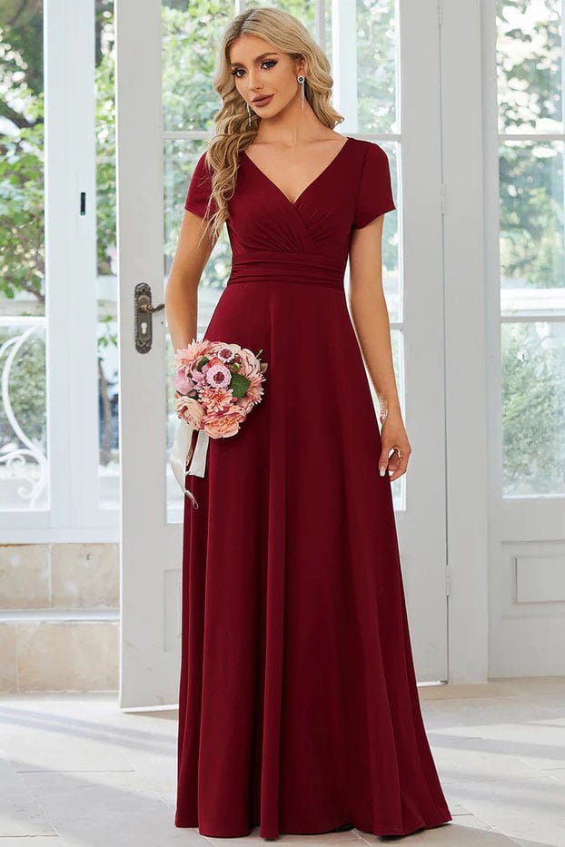A-Line Floor Length Knitted Fabric Bridesmaid Dress CB0689